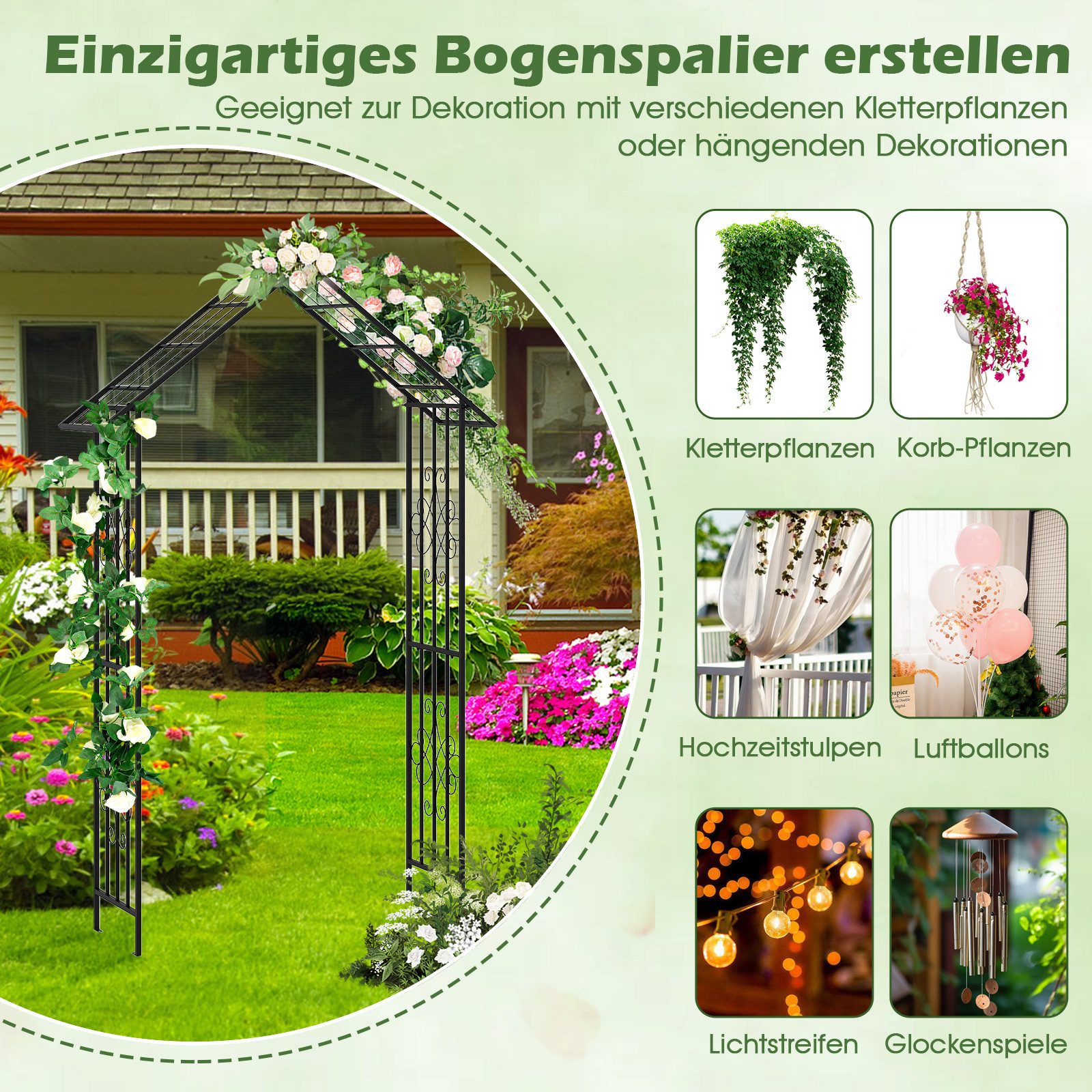 COSTWAY Rosenbogen, Rankhilfe, für Kletterpflanzen, 140x40x223 cm
