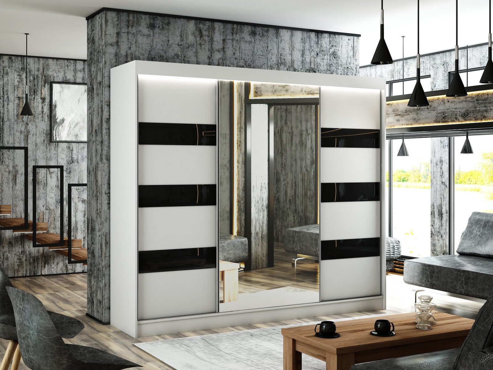 ALTDECOR Schiebetürenschrank LOSTE (Kleiderschrank Garderobenschrank mit vi günstig online kaufen