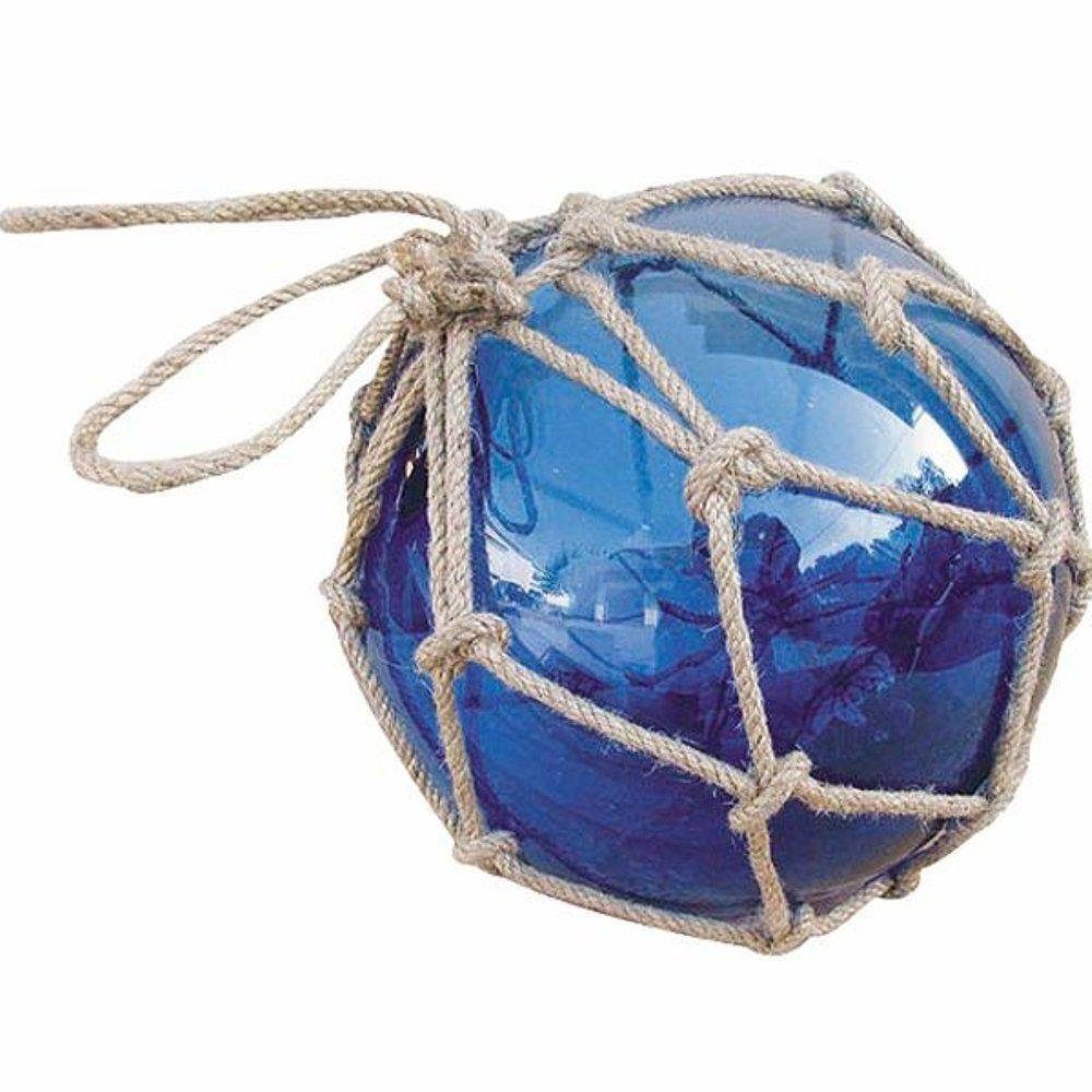 Linoows Dekoobjekt Fischernetz Kugel Fischerkugel aus Glas im Netz Blau 17,5 cm, im Jutenetz eingewoben