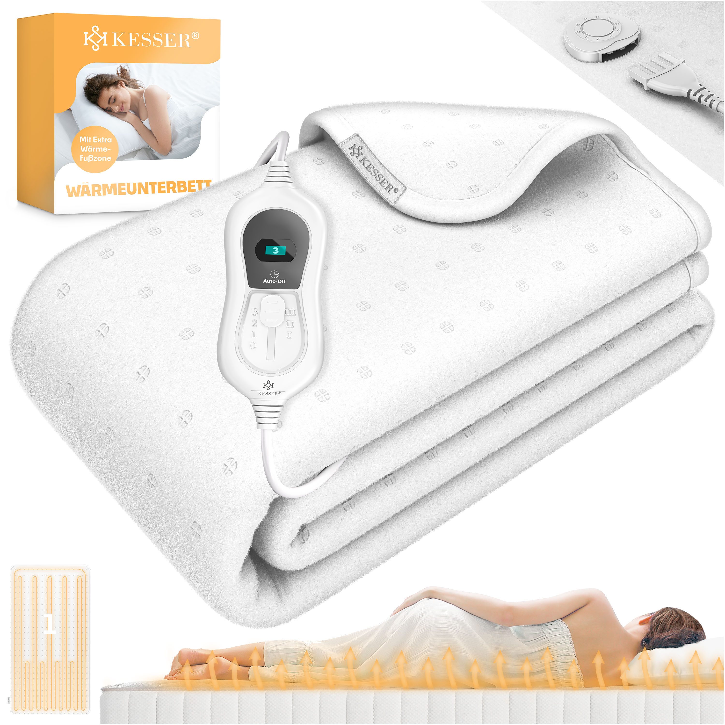 KESSER Wärmeunterbett, Wärmeunterbett mit Abschaltautomatik Fernbedienung Heizdecke