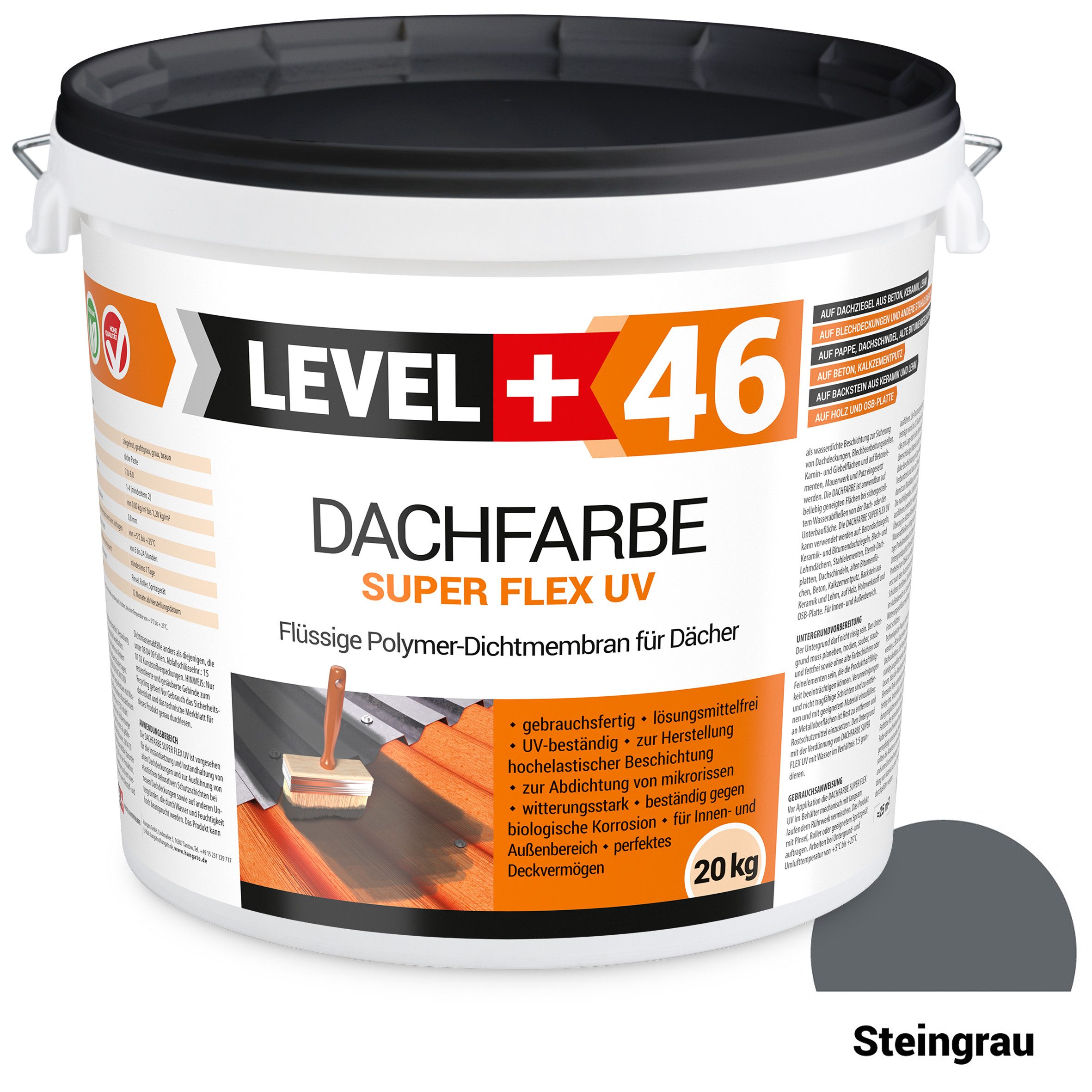 Level+ Dachfarbe Dachfarbe elastische Dicht-Polymermembrane L+46 STEINGRAU - 20KG