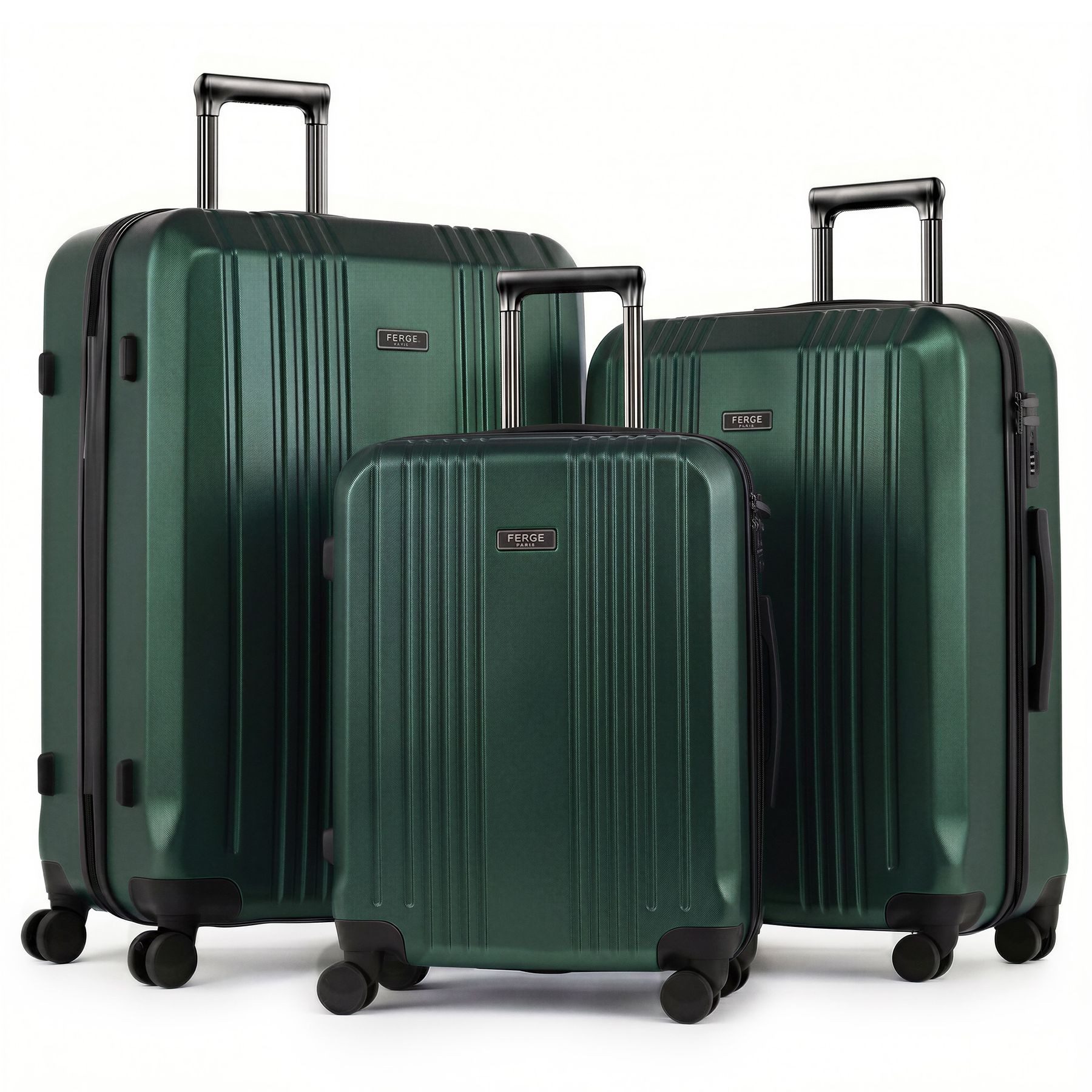 FERGÉ Kofferset Hartschale 3 teilig Koffer Set CANNES TSA-Schloß Smaragd, 4 Rollen Rollen, (3 tlg), Trolley 3er Koffer Set, Premium Reisekoffer 4 Doppelrollen TSA-Schloss