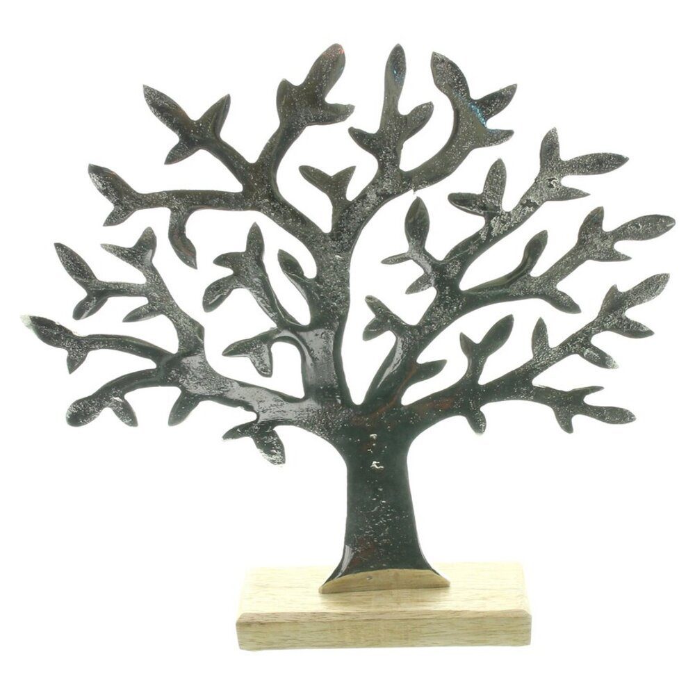 Home-trends24.de Dekofigur Baum Silber Metall Mangoholz Objekt Skulptur Deko Figur