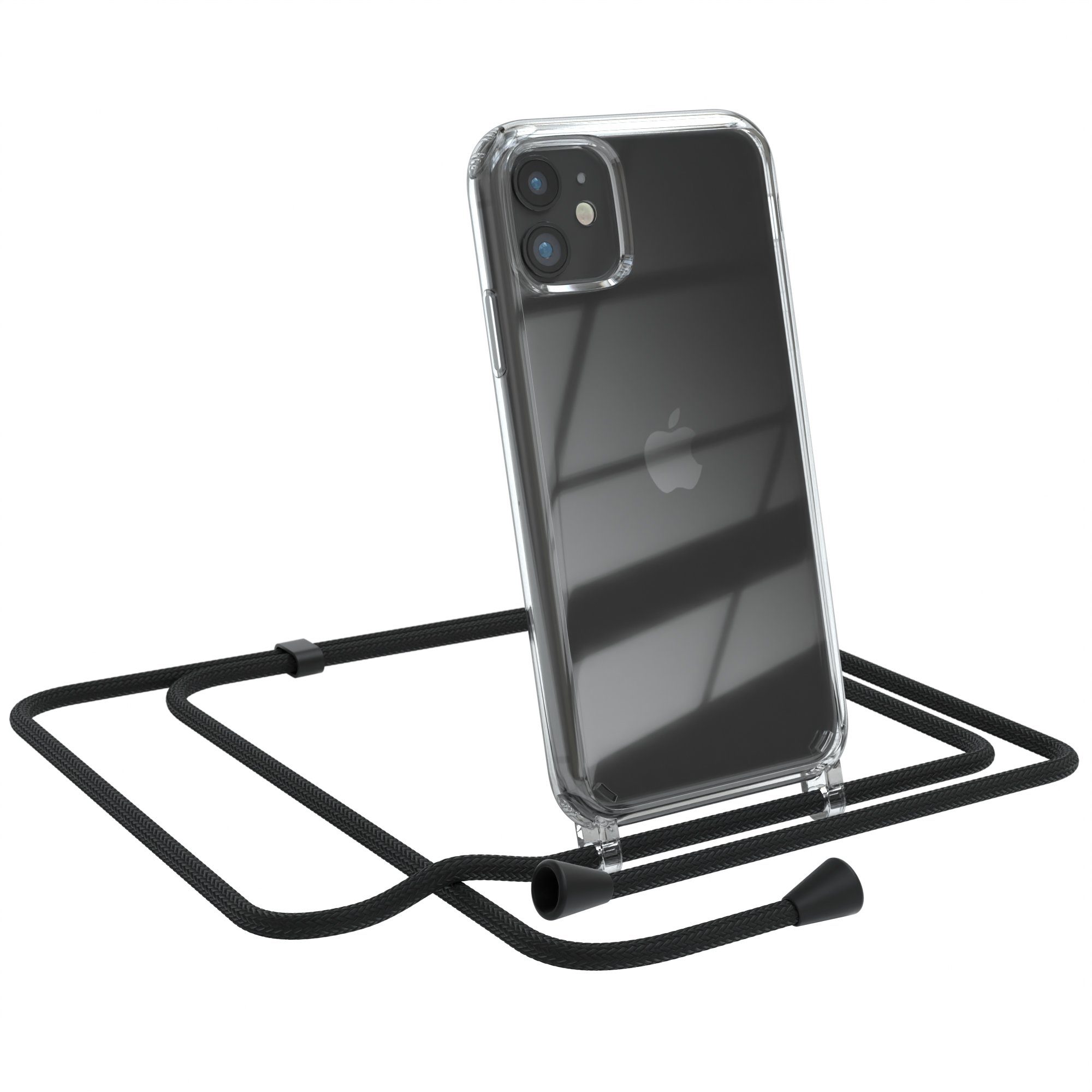 EAZY CASE Handykette Kette Clips Schwarz für Apple iPhone 11 6,1 Zoll, Slimcover mit Umhängeband Case Handytasche Clear Backcover Schwarz