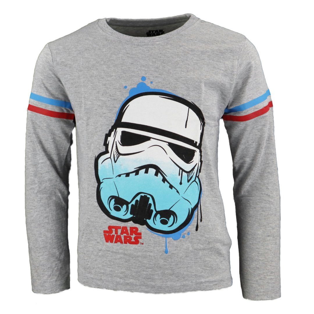 Kinder T-Shirt 110 Wars Grau Star bis Trooper 140 Storm Gr. Langarm Jungen Langarmshirt