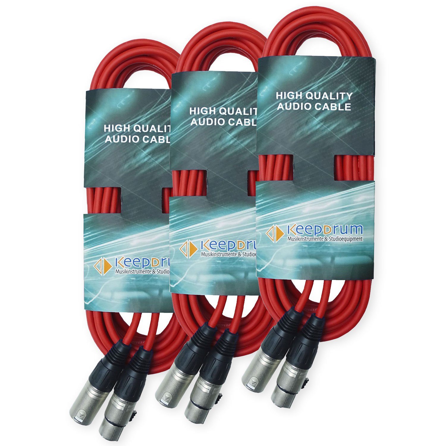 keepdrum keepdrum DMX Kabel Rot 3-pol XLR 3m 3 Stück Elektro-Kabel, 3-pol XLR Stecker, zu XLR-Buchse (300 cm), 3 x DMX Kabel Rot 3 m