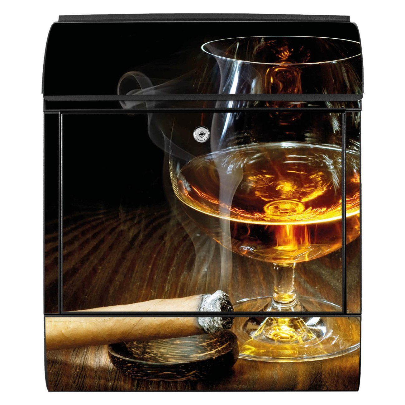 schwarz Cigar 47 & witterungsbeständig, 39 x Whiskey Stahl x Zeitungsfach), pulverbeschichtet, Wandbriefkasten mit banjado 14cm (Wandbriefkasten