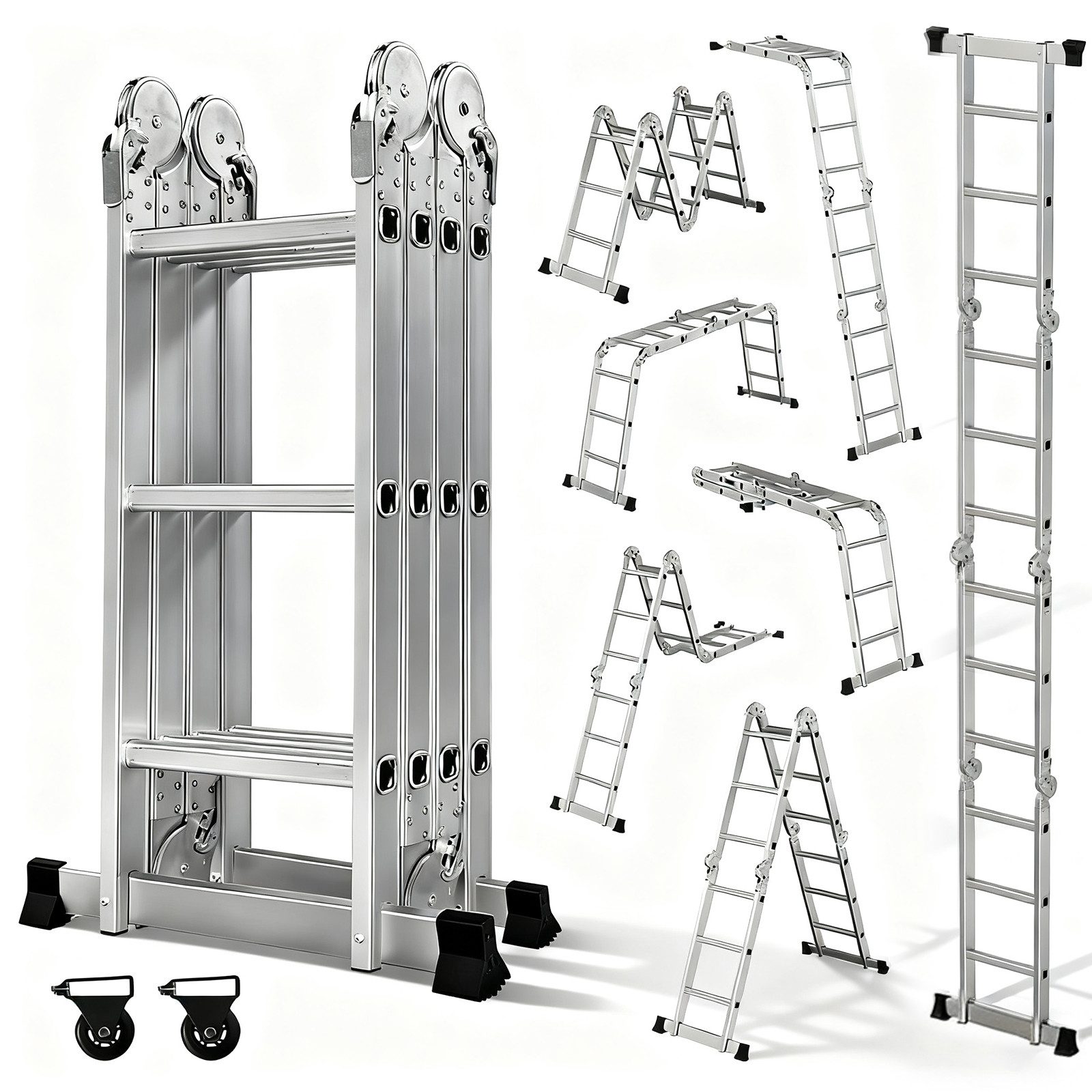 OUTIGO Vielzweckleiter Aluminium Multifunktionsleiter 4x3 Stufen, 3,5M Довжина klappbar, 7in1 (Klappleiter 7in1, Multifunktionsleiter), 7in1 Aluminium Multifunktionsleiter, 350 cm, Gelenkleiter, 4x3