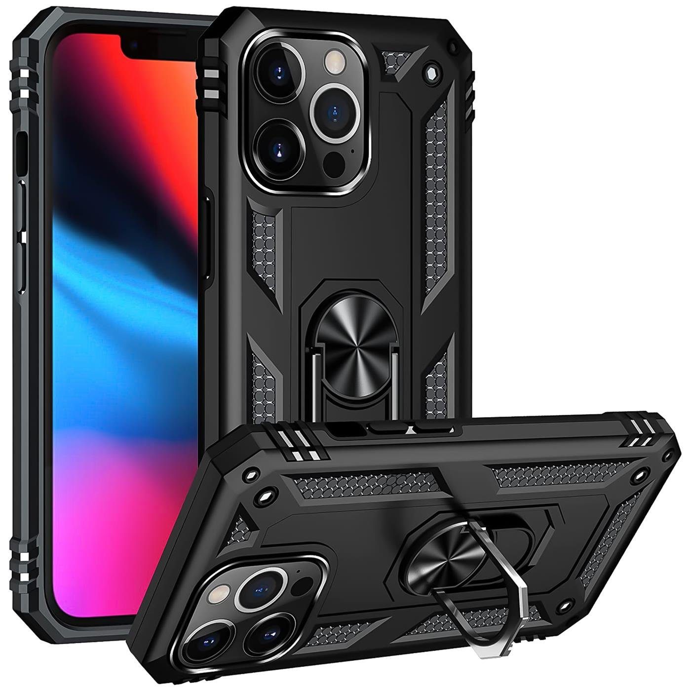CoolGadget Handyhülle Armor Shield Case für Apple iPhone 13 Pro 6,1 Zoll,  Outdoor Cover mit Magnet Ringhalterung Handy Hülle für iPhone 13 Pro