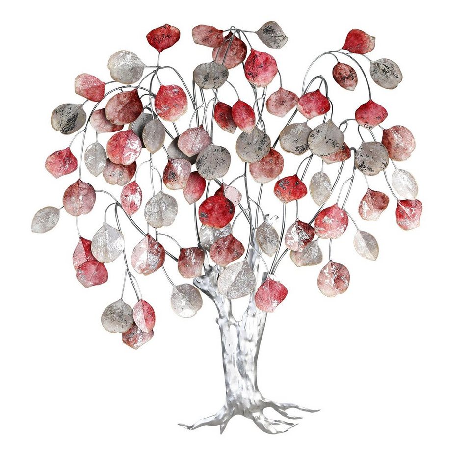 GILDE Wanddekoobjekt Wandrelief Love Tree, rottöne/silber (1 St),  klassisch, Metall, Produktart: Baum, Dekoobjekt, Relief, Wandobjekt