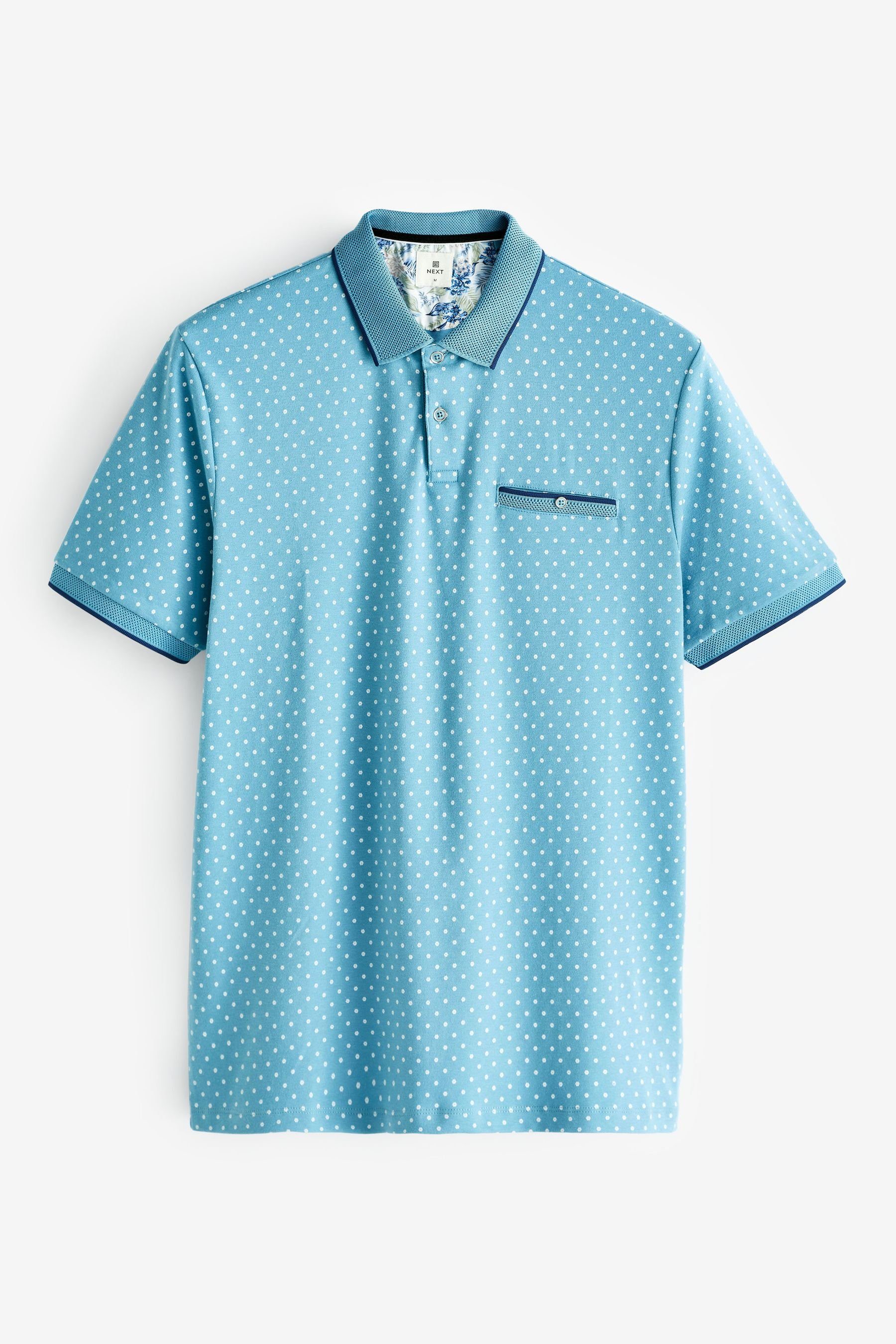 mit Poloshirt Next (1-tlg) Polo-Shirt Aqua Blue Geoprint