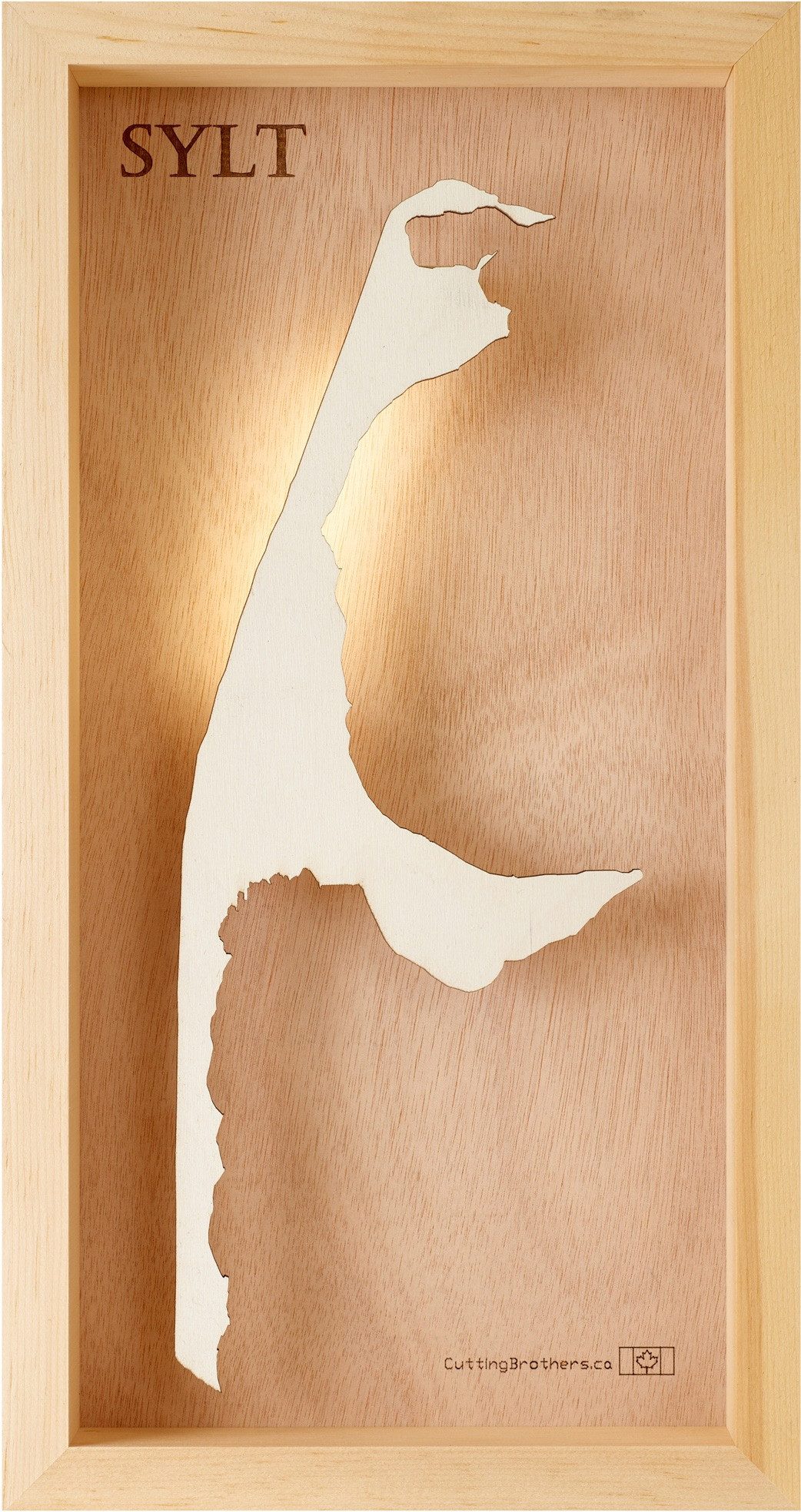 Cutting Brothers LED-Bild Sylt 40.5x20 cm, LED-Holz-Wandkarte, mit indirekter Beleuchtung, handgefertigt aus Echtholz