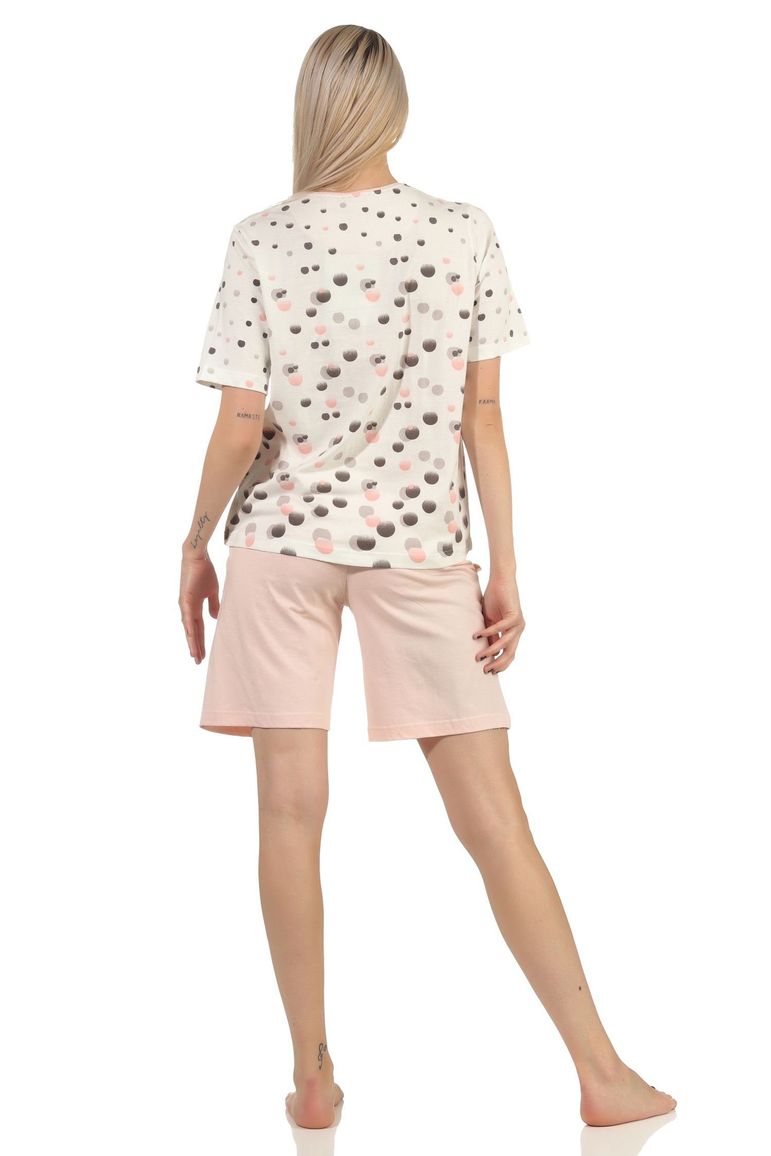 Tupfen–Punkte in Normann Pyjama Optik Shorty Pyjama rosa Schlafanzug kurzarm Damen