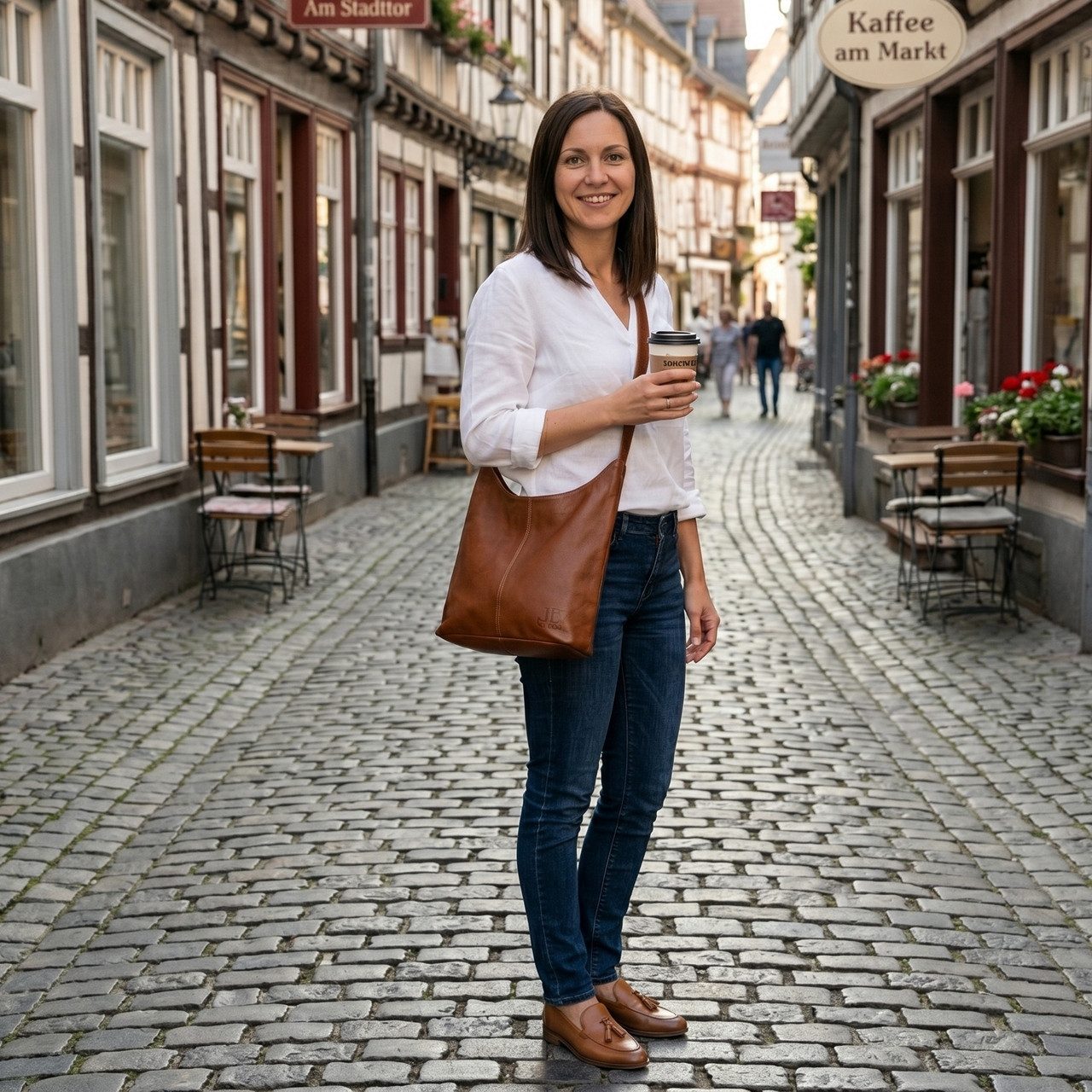LECONI Umhängetasche mittlere Handtasche Damen Schultertasche Damentasche Leder LE0072, Echt Leder – verstellbarer Schulterriemen – Größe 33 × 33 × 9 cm – Bild 2 von 5