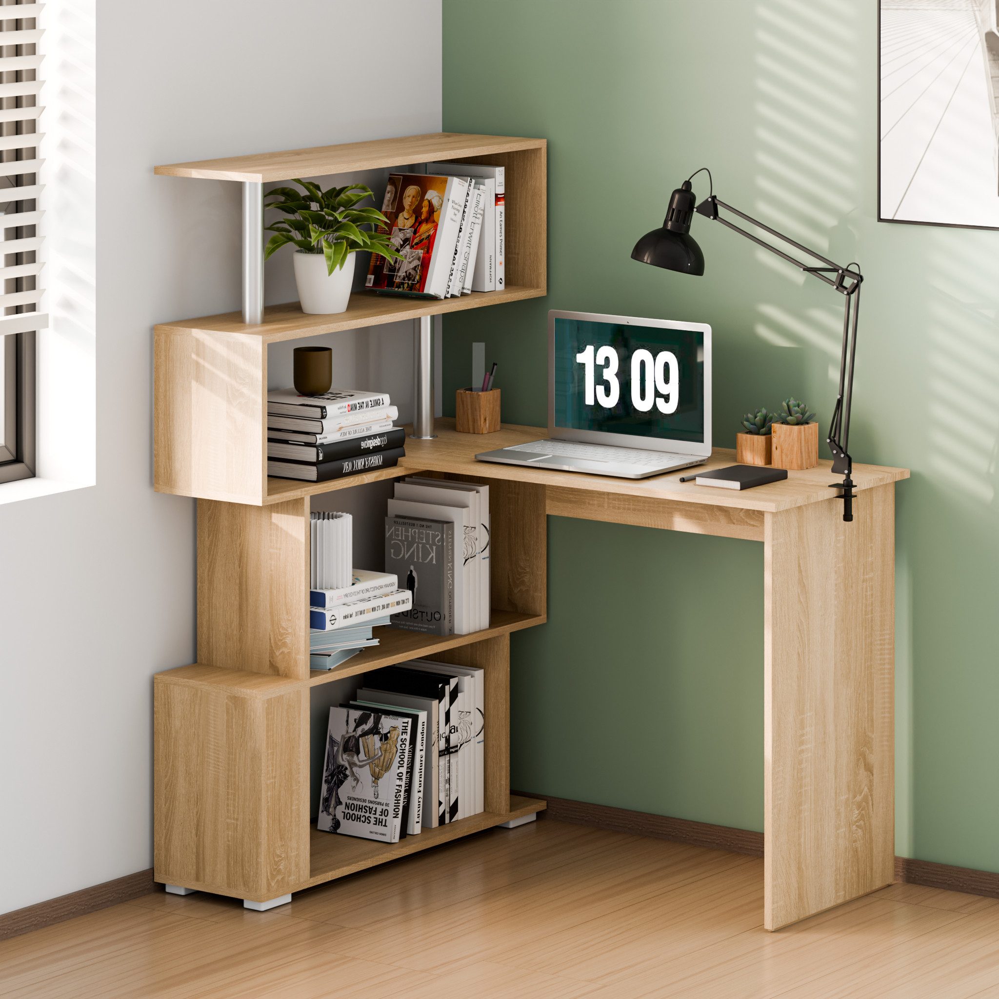 Mondeer Eckschreibtisch Schreibtisch, mit 360 Grad Drehbarem Bücherregal 15 günstig online kaufen