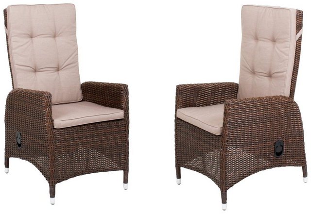 GARDEN PLEASURE Gartenstuhl LAVRA, (2er Set), Polyrattan, inkl. Auflage, coffee