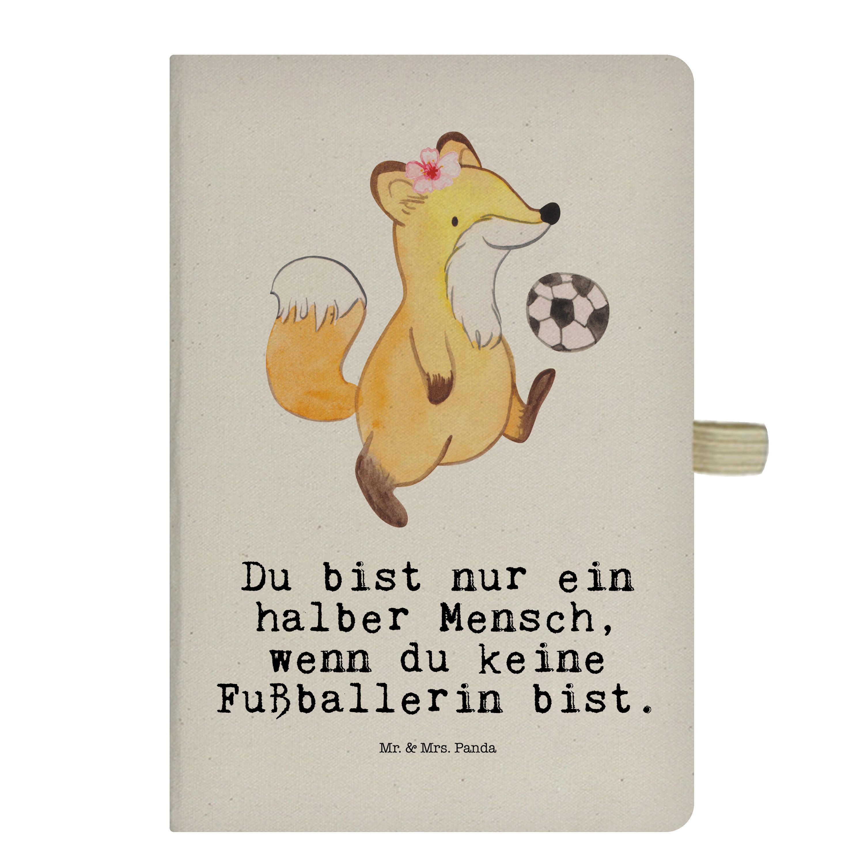 Mr. & Mrs. Panda Notizbuch Fußballerin mit Herz - Transparent - Geschenk, Adressbuch, Fußballspi Mr. & Mrs. Panda