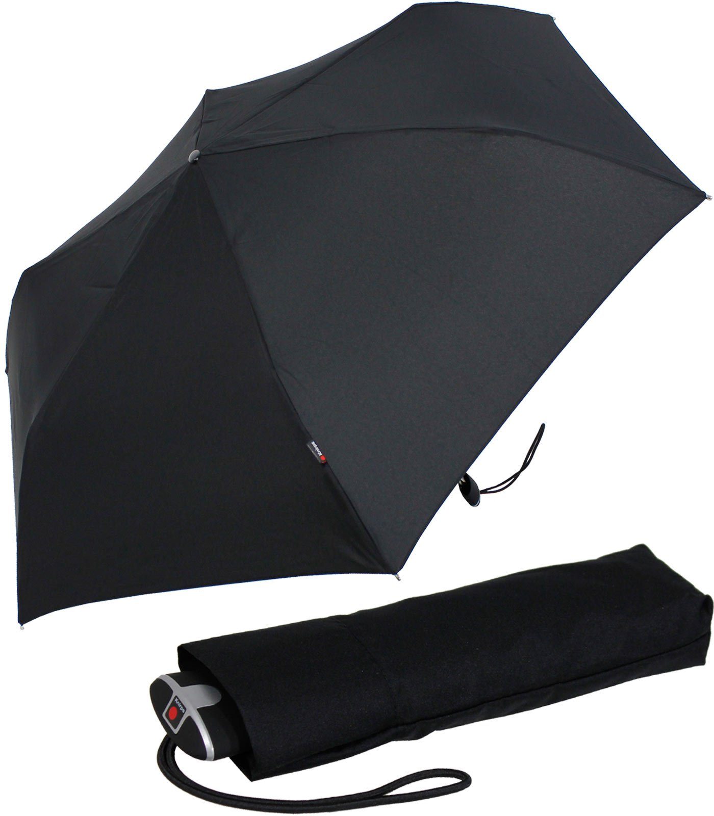 ein Begleiter, Schirm, jeden passend Knirps® Taschenregenschirm für treuer jede schwarz Tasche, für Notfall stabiler flacher,