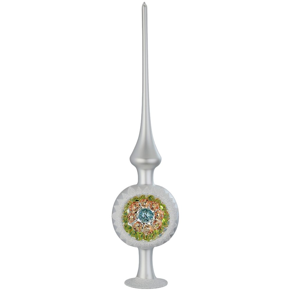 handbemalt Reflexspitze, INGE-GLAS® mundgeblasen, Ø8cm weiss matt Christbaumspitze (1-tlg), 33cm Ornament x