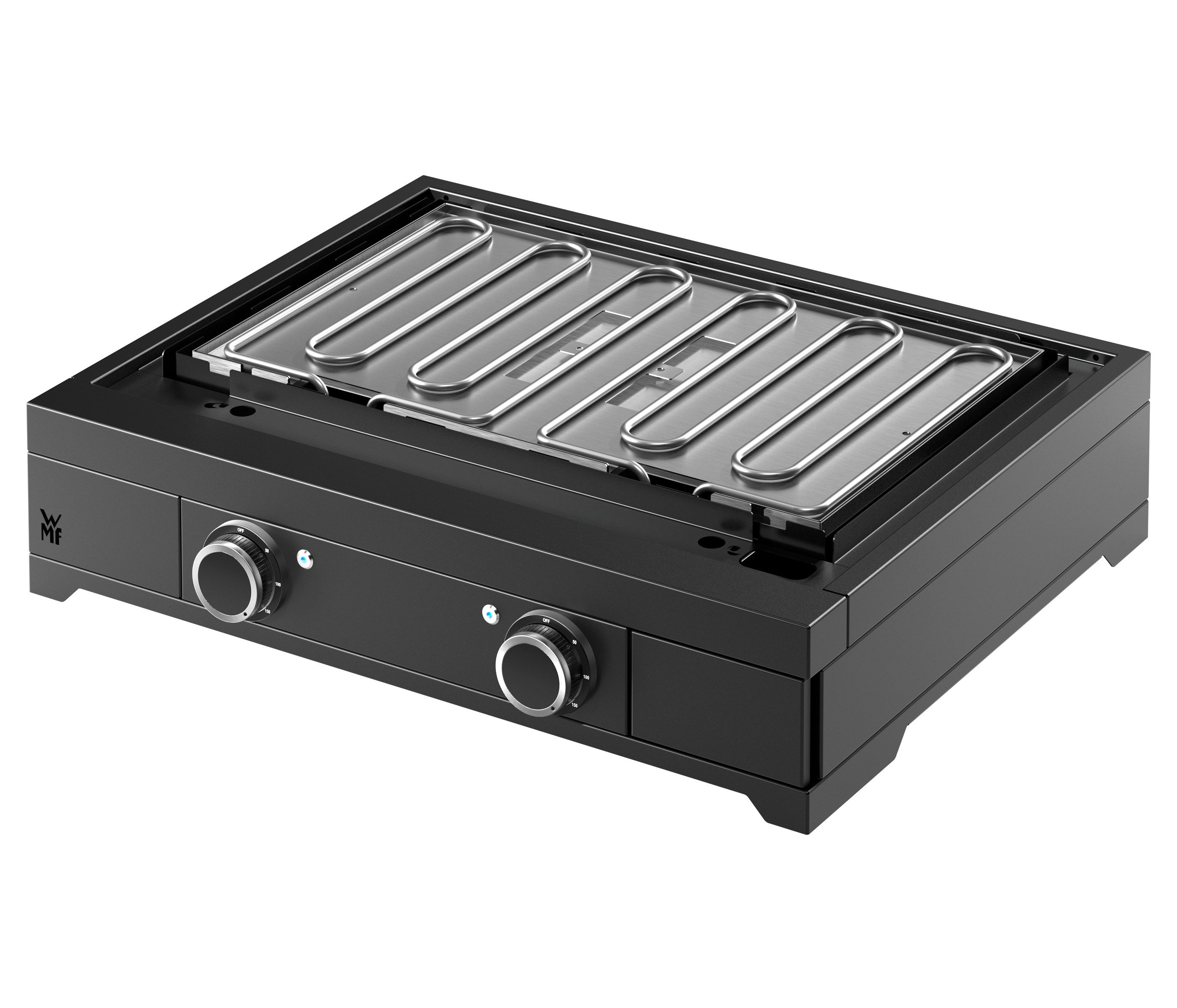 WMF Elektrogrill Plancha Edition One 60E, 3200 W, Stahl / Gusseisen pulverbeschichtet, 3200 W, mit zwei getrennten Kochzonen, integrierter Tropfschale
