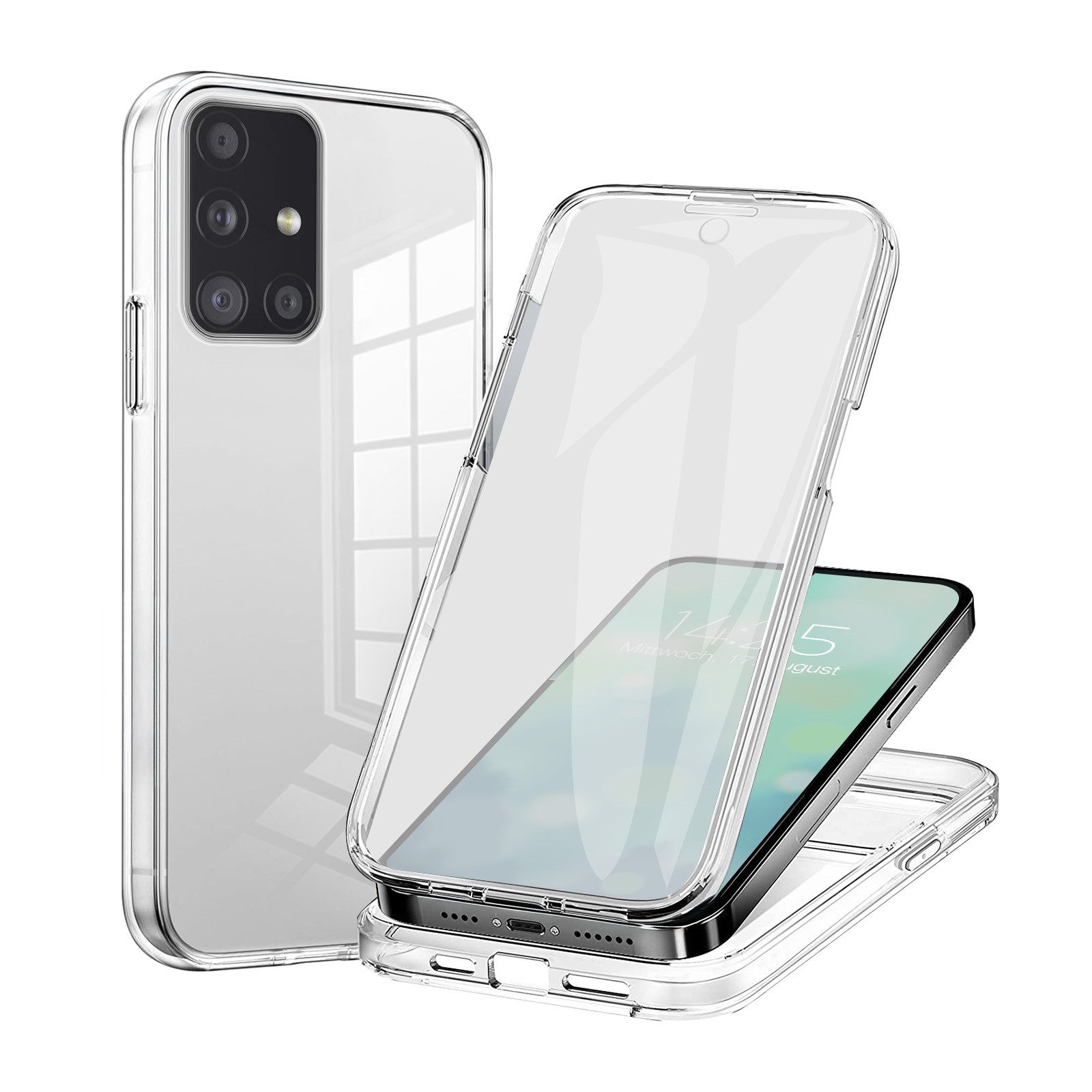 Tec-Expert Handyhülle 360 Grad Hülle für Samsung Galaxy A51 6.5 Zoll, 6.5", Rundum Schutz Cover Case Hülle Transparent