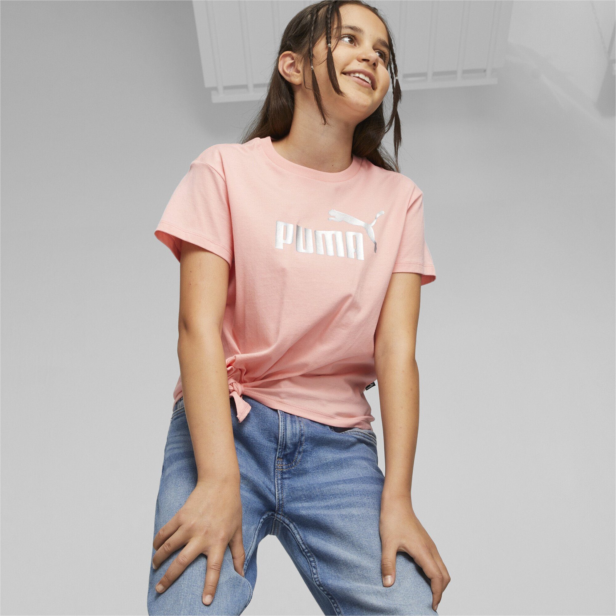 Smoothie PUMA Peach Pink T-Shirt Logo aus Essentials+ Mädchen T-Shirt Strick