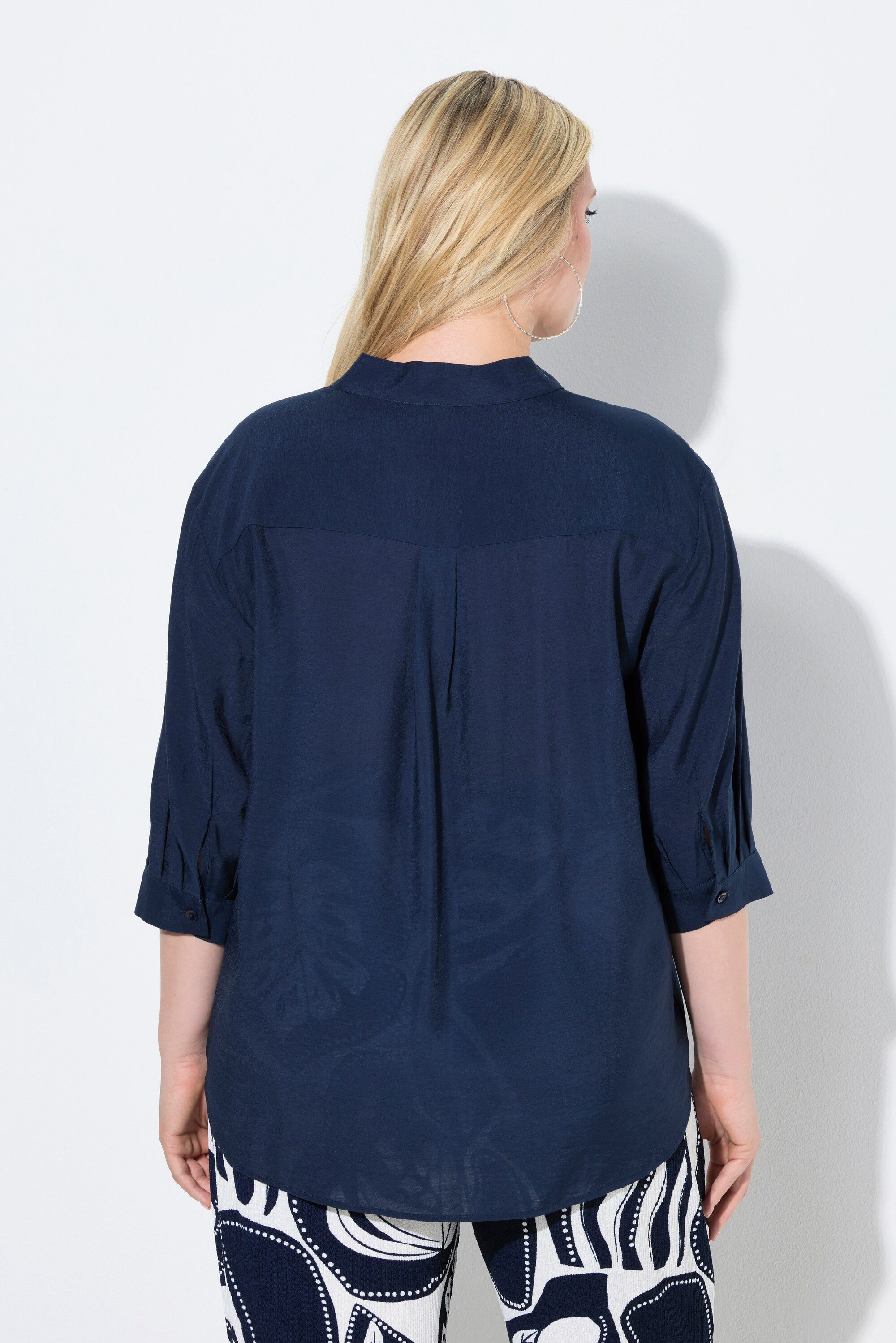 Ulla Popken Tunika Tunika-Bluse Biesen Oversized Stehkragen 3/4-Arm