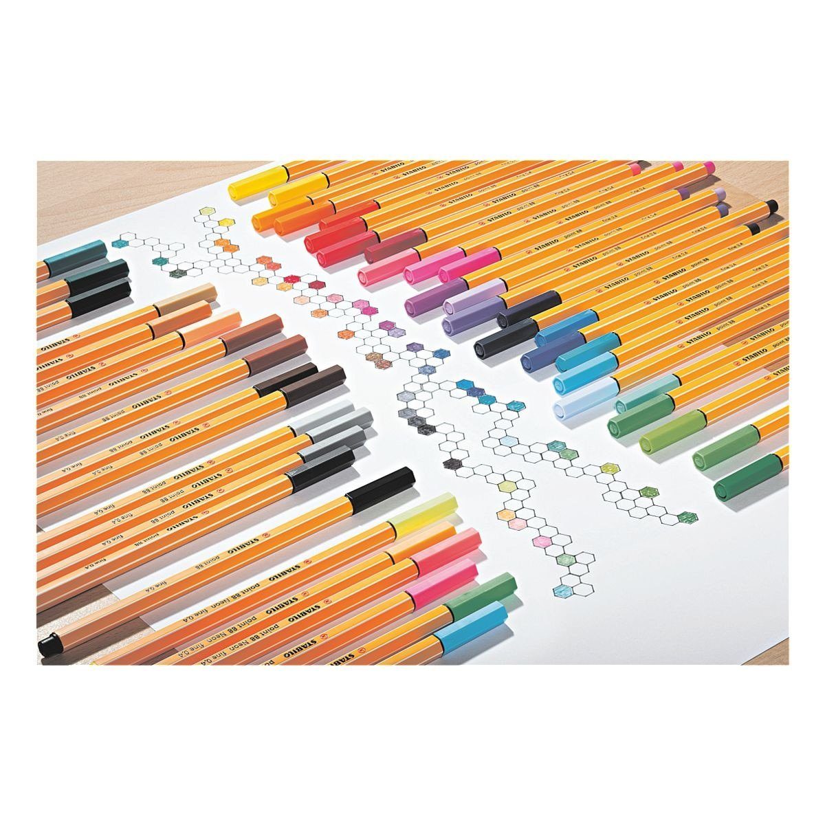 Fineliner Farben (10-tlg), und Lineal- STABILO schablonengeeignet 10 88® point Kreativ,