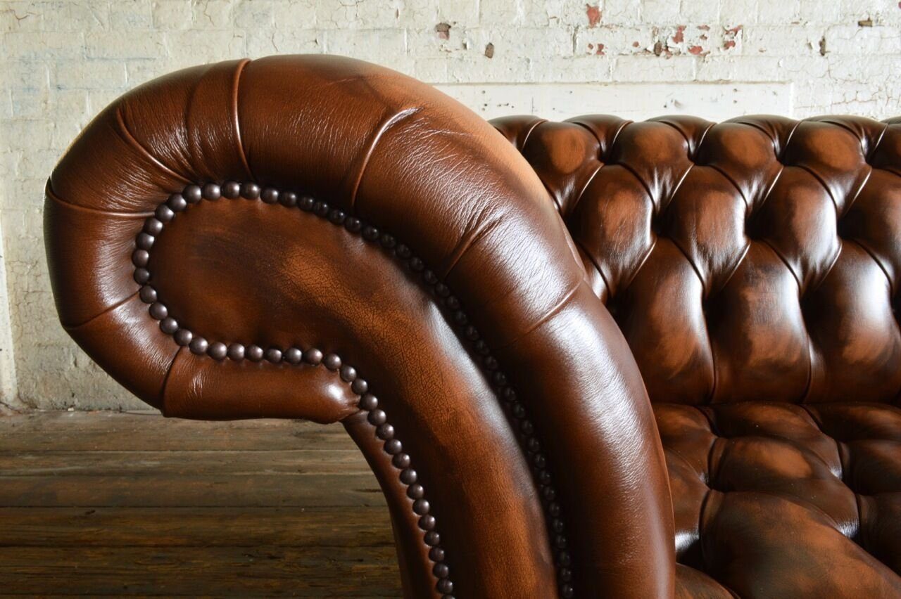 1 Sitzer Sofort, JVmoebel Design Made Teile, Chesterfield-Sofa Ledersofa 2 Leder 100% in Garnitur Polster Europa Sofa