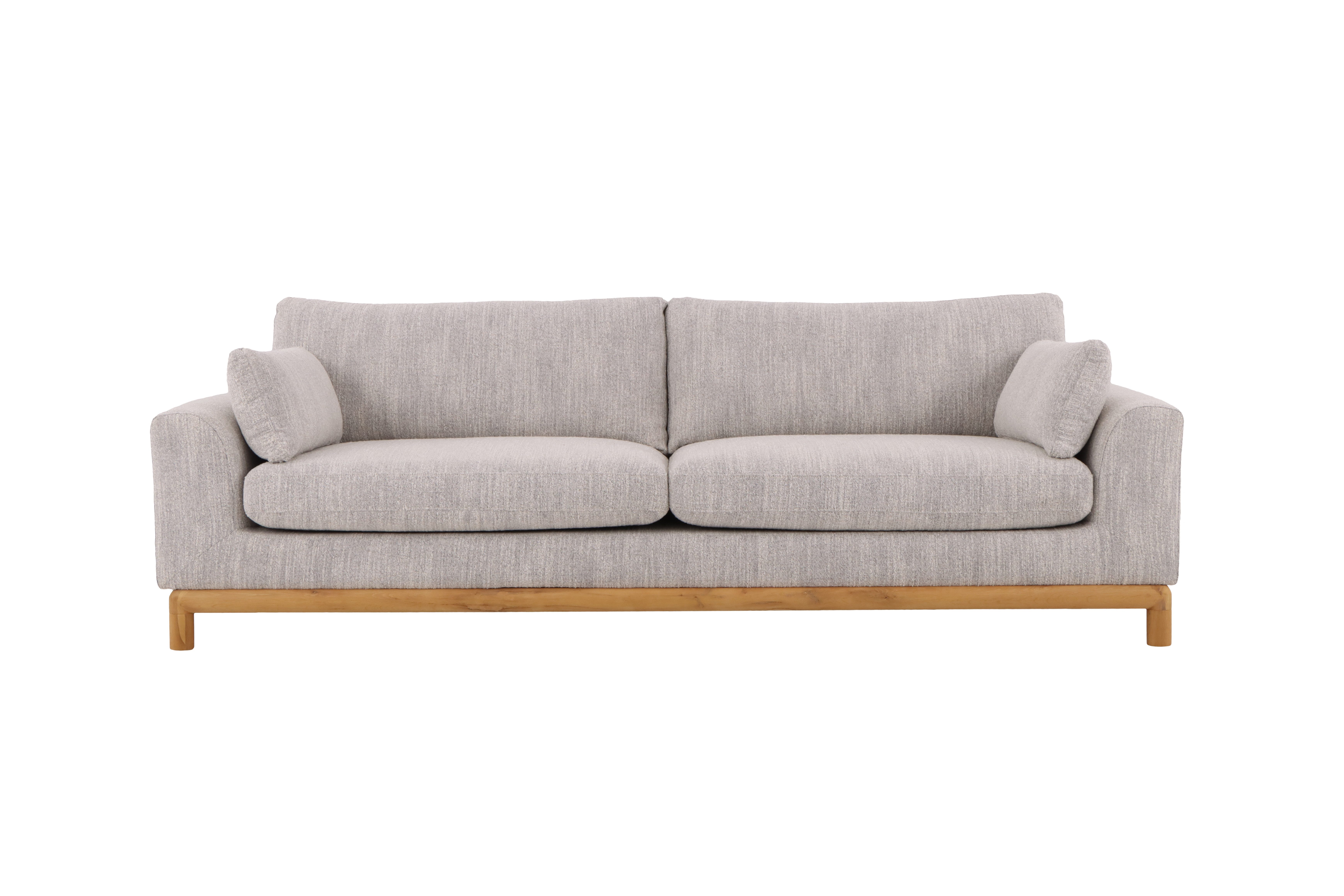 Woodek Design Sofa CELESTE, 3-Sitzer, Weicher Leigh-Stoff in zeitlosem Grau, Eichenfüße seidenmatt lackiert 1 Teile, Vormontiert geliefert
