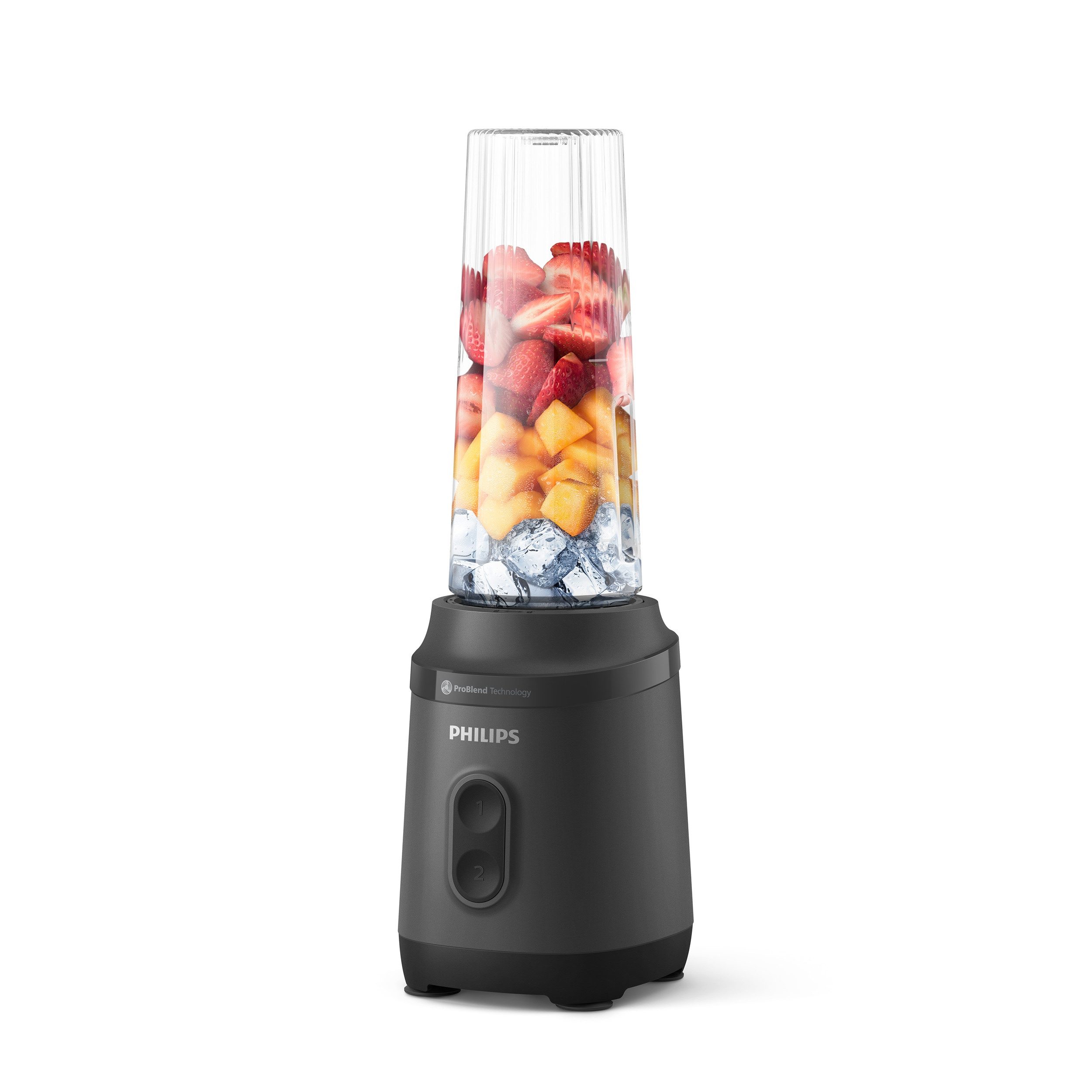 Philips Standmixer HR2760/00 mit ProBlend-Technologie, 350 W, Blend & Go-Trinkbecher, 2 Geschwindigkeitsstufen, Schwarz