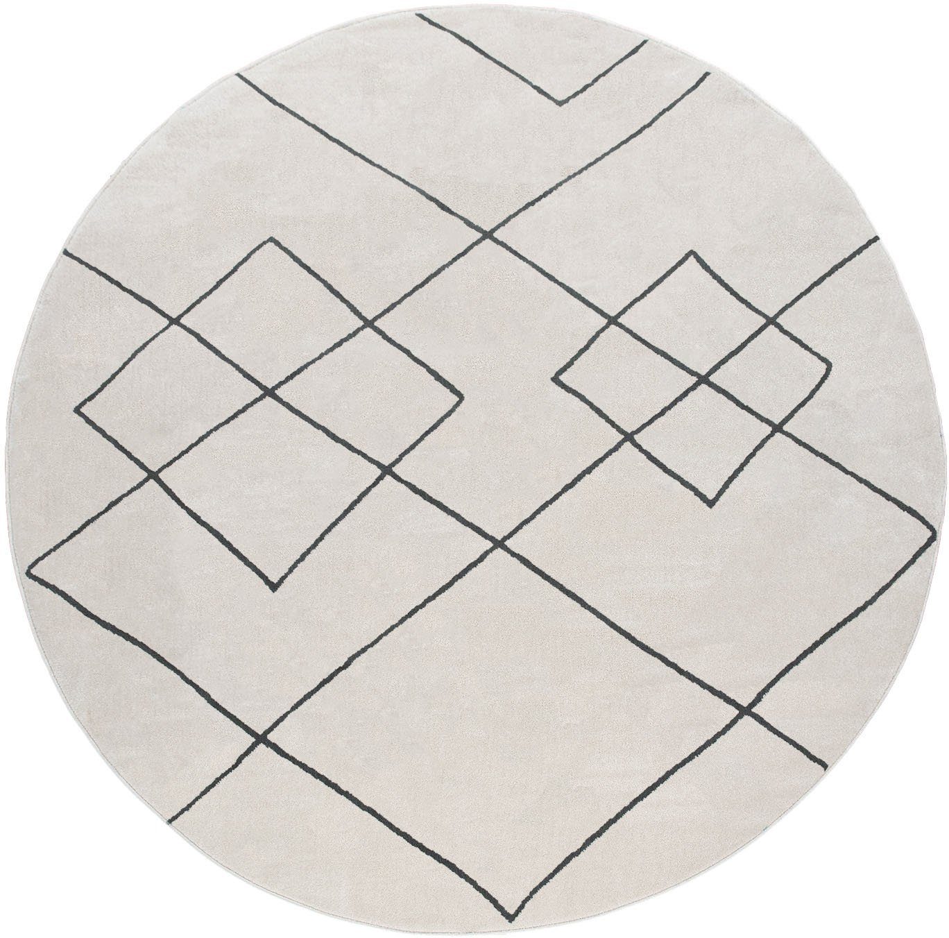 Paco Home Teppich Haral 785, rund, Höhe: 9 mm, Kurzflor, Scandi Design, Rauten Motiv