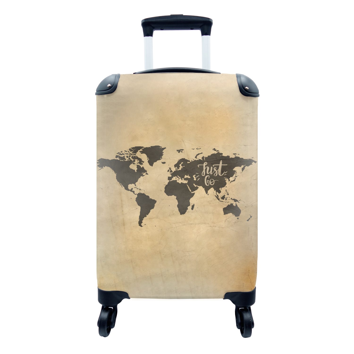 MuchoWow Handgepäckkoffer Weltkarte - Zitat - Beige, 4 Rollen, Reisetasche mit rollen, Handgepäck für Ferien, Trolley, Reisekoffer | Handgepäck-Koffer