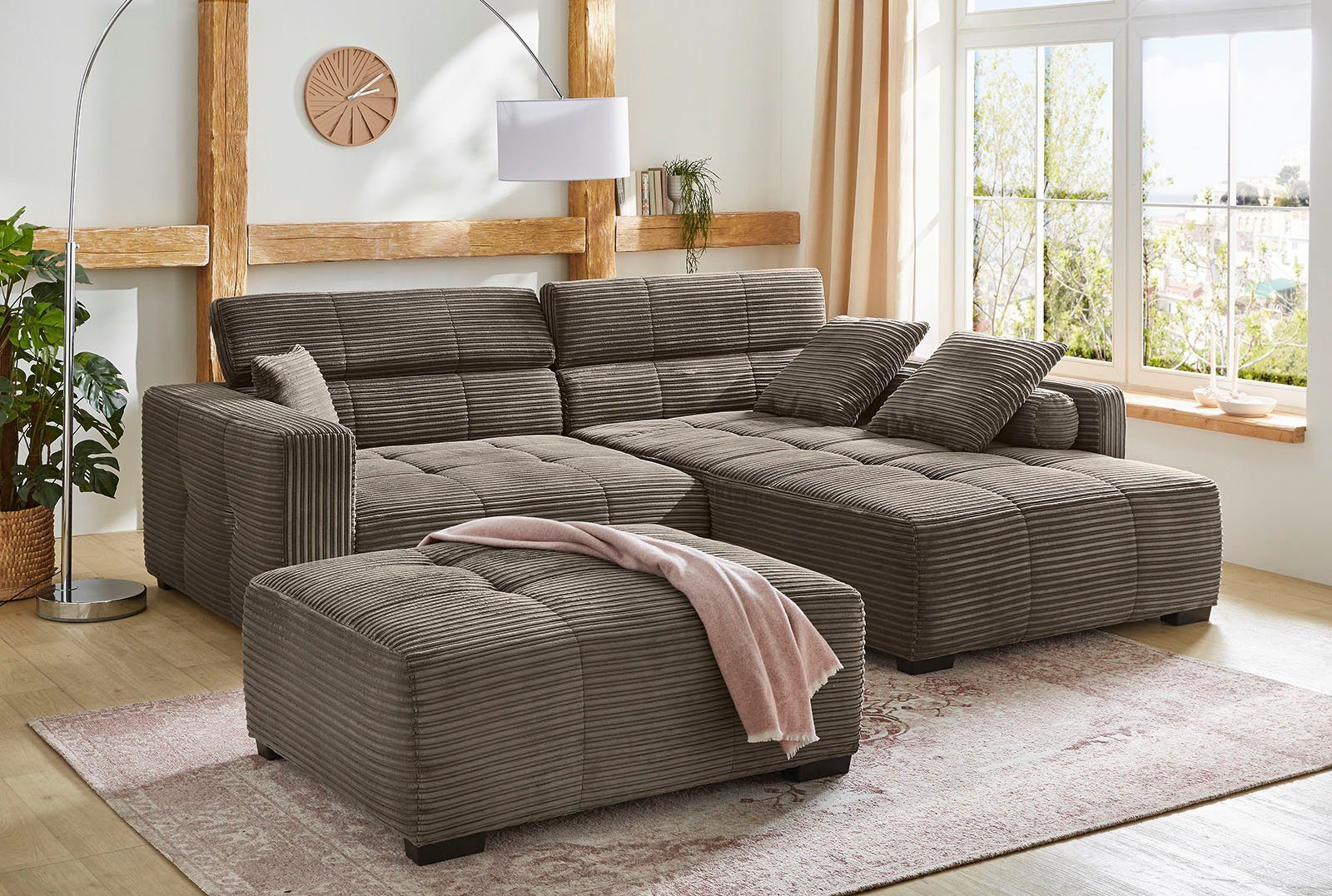 Jockenhöfer Gruppe Ecksofa Severino L-Form, B: 283 cm, mit Kopfteilverstellung & Zierkissen, im Big-Sofa-Style