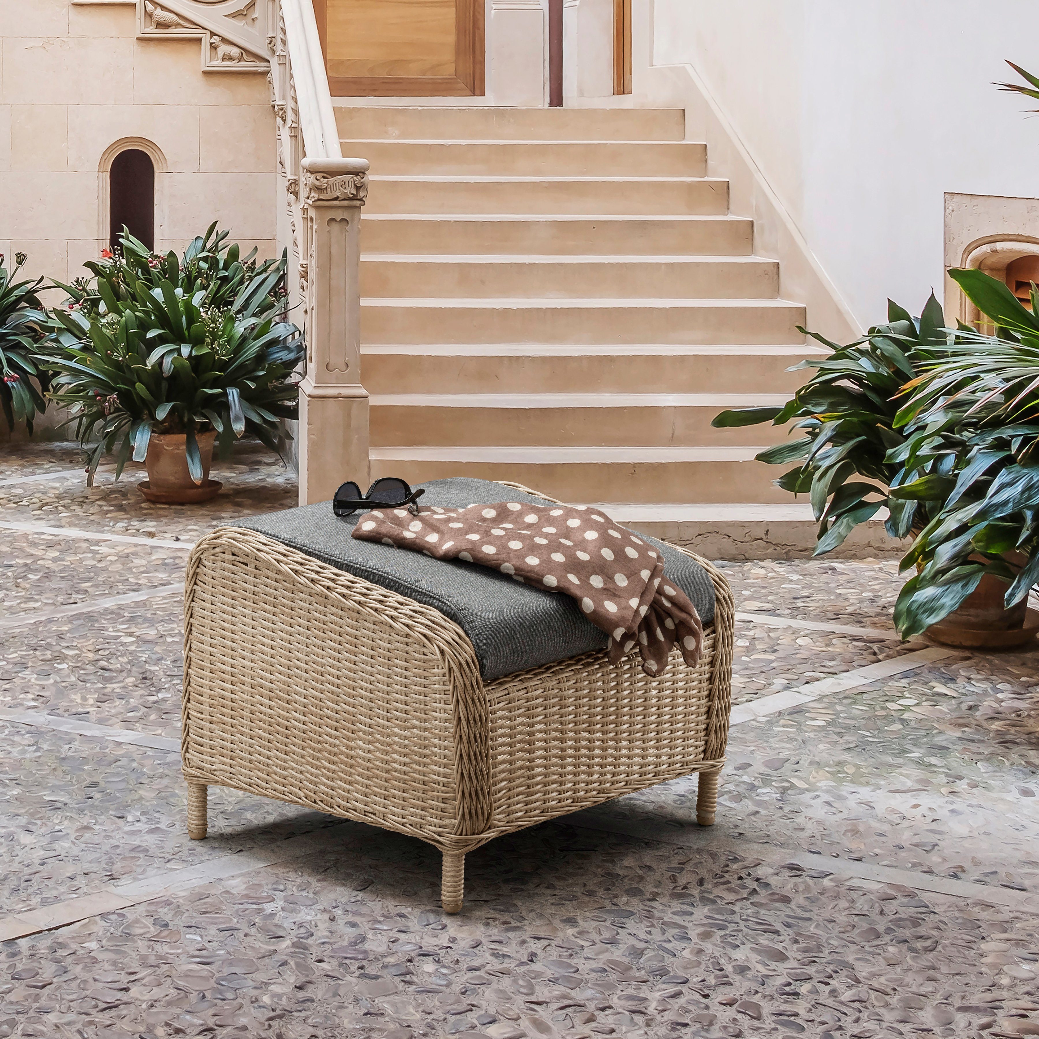 Destiny Fußhocker CASA, 66x58cm, Aluminium, Polyrattan, inkl. Auflagen