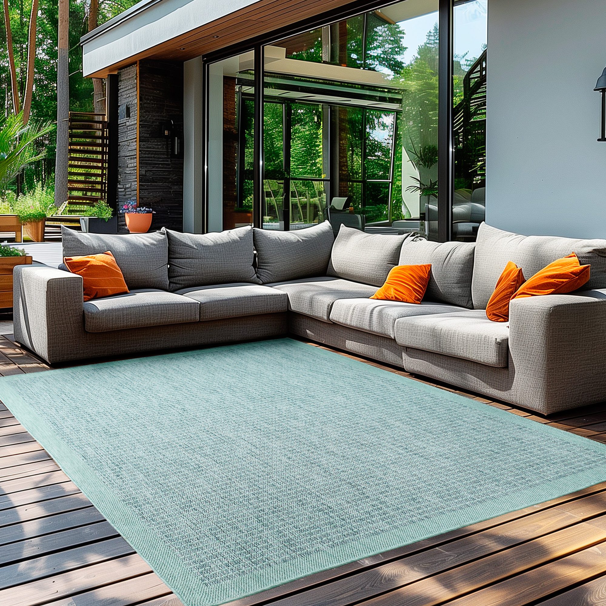 Teppium Outdoorteppich Unicolor - Einfarbig, Rechteckig, Höhe: 5 mm, Teppich Wetterfest Balkon Küchenteppich Flachgewebe Sisaloptik