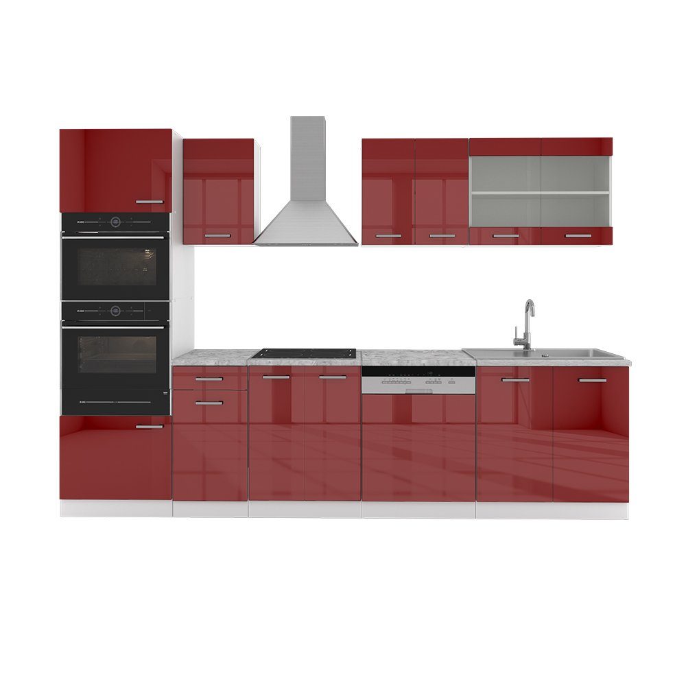 Vicco Küchenzeile R-Line Bordeaux Hochglanz/Weiß, 300 günstig online kaufen