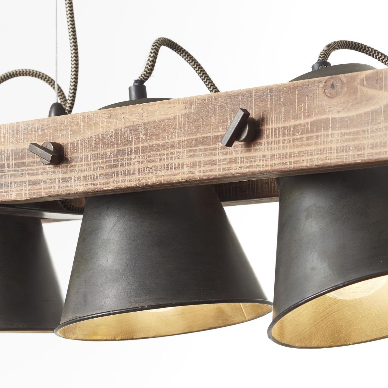 A60, Pendelleuchte Brilliant Decca E27, Lampe, schwarz stahl, Decca, 3flg Pendelleuchte 10W, Holz 3x