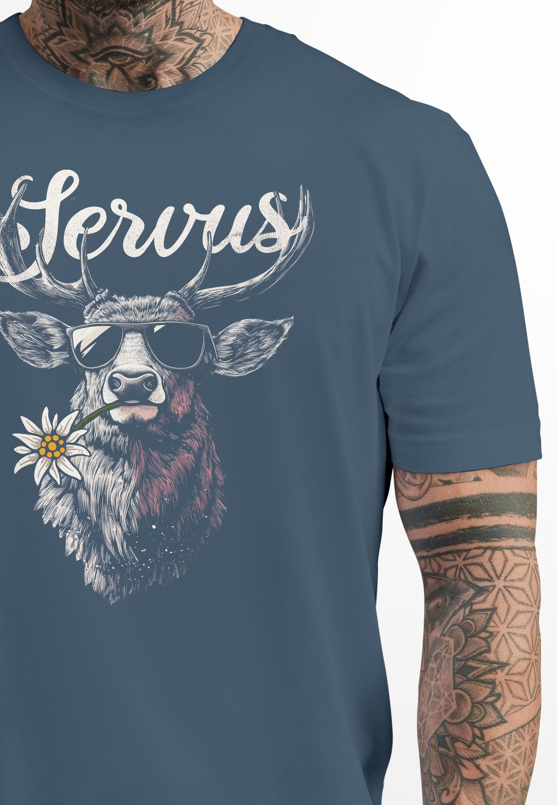 Neverless Print-Shirt Herren T-Shirt Hirsch Tracht Modern Lustig Volksfest Bayern Servus mit Print – Bild 3 von 5