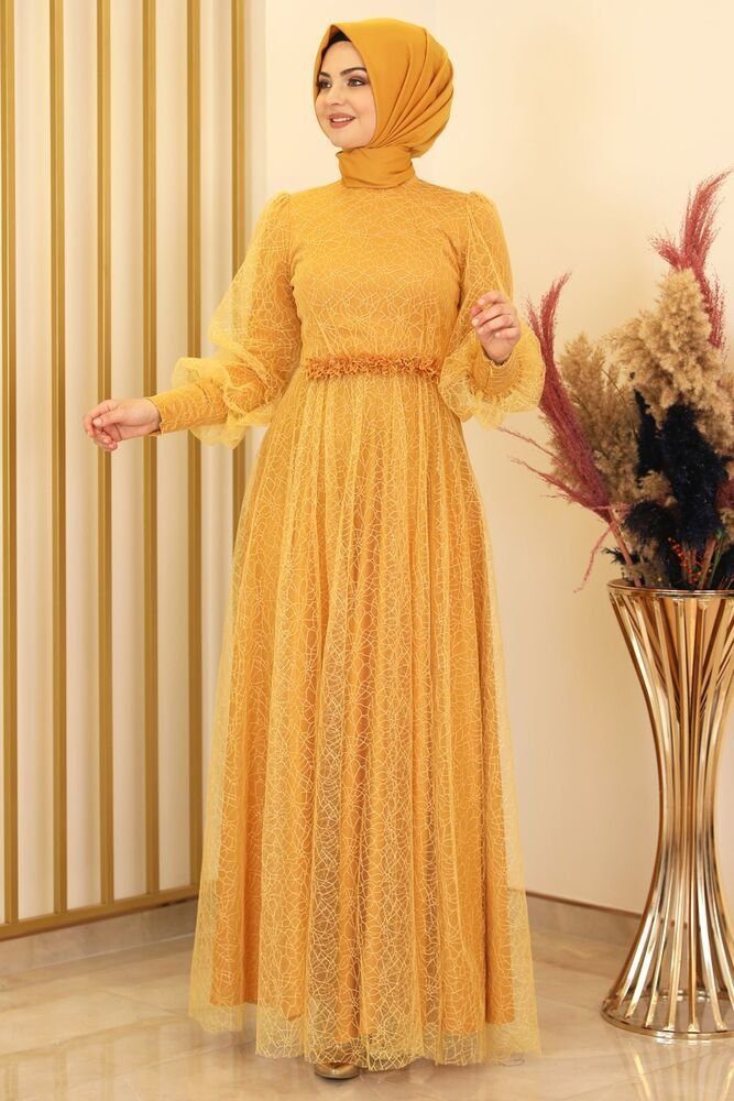 fashionshowcase Abendkleid silbriges Tüllkleid Abiye Abaya Hijab Kleid Maxi günstig online kaufen