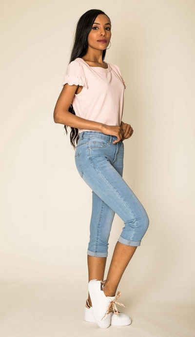 Nina Carter Caprihose Capri Jeans Shorts Stretch Skinny 3/4 Bermuda Kurze Hose Weich (1-tlg) 3204 in Hellblau