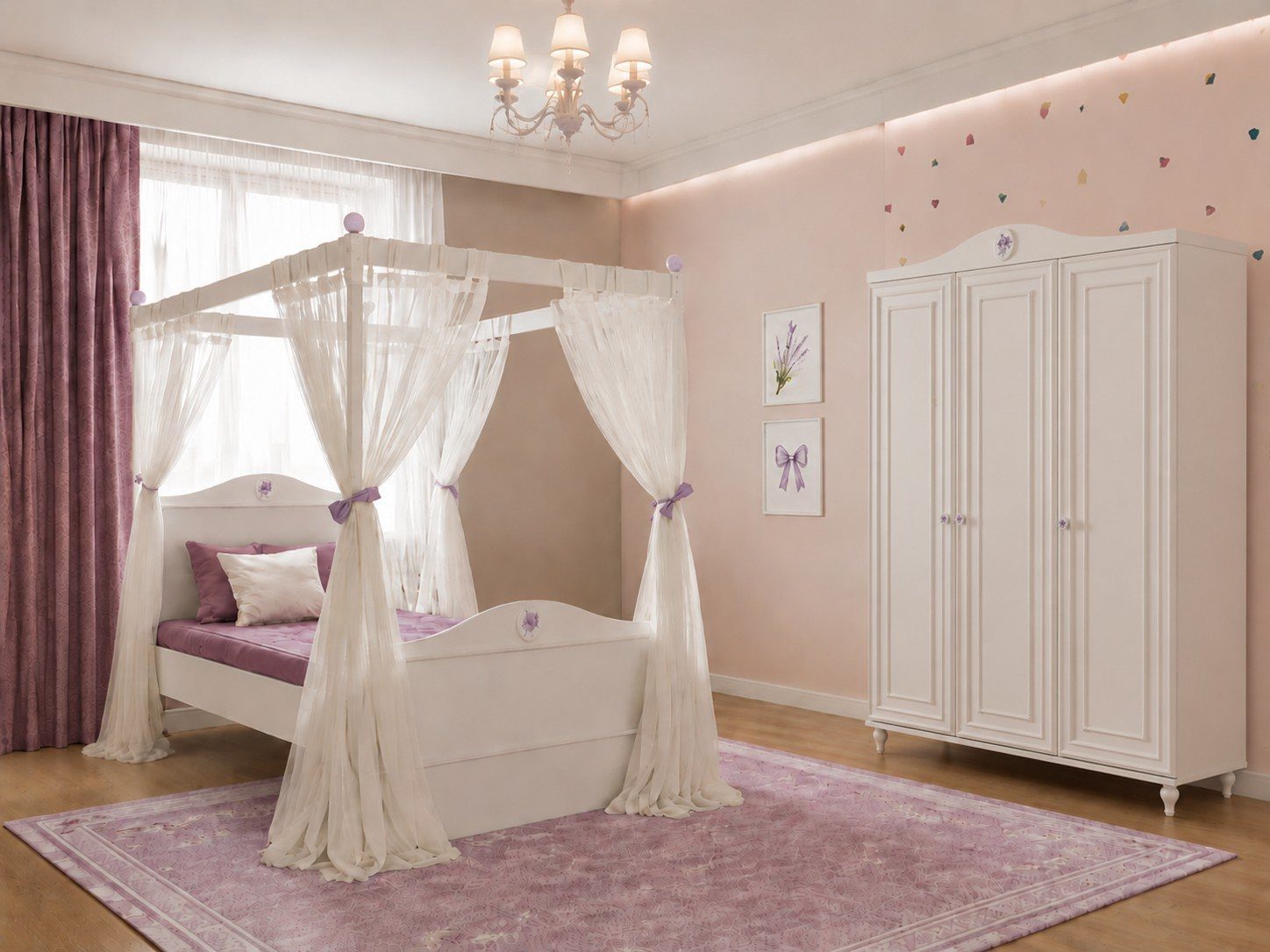 JVmoebel Himmelbettgarnitur Himmelbett Kleiderschrank Baldachin Vorhänge Schlafzimmer, (2 St., 2-tlg)