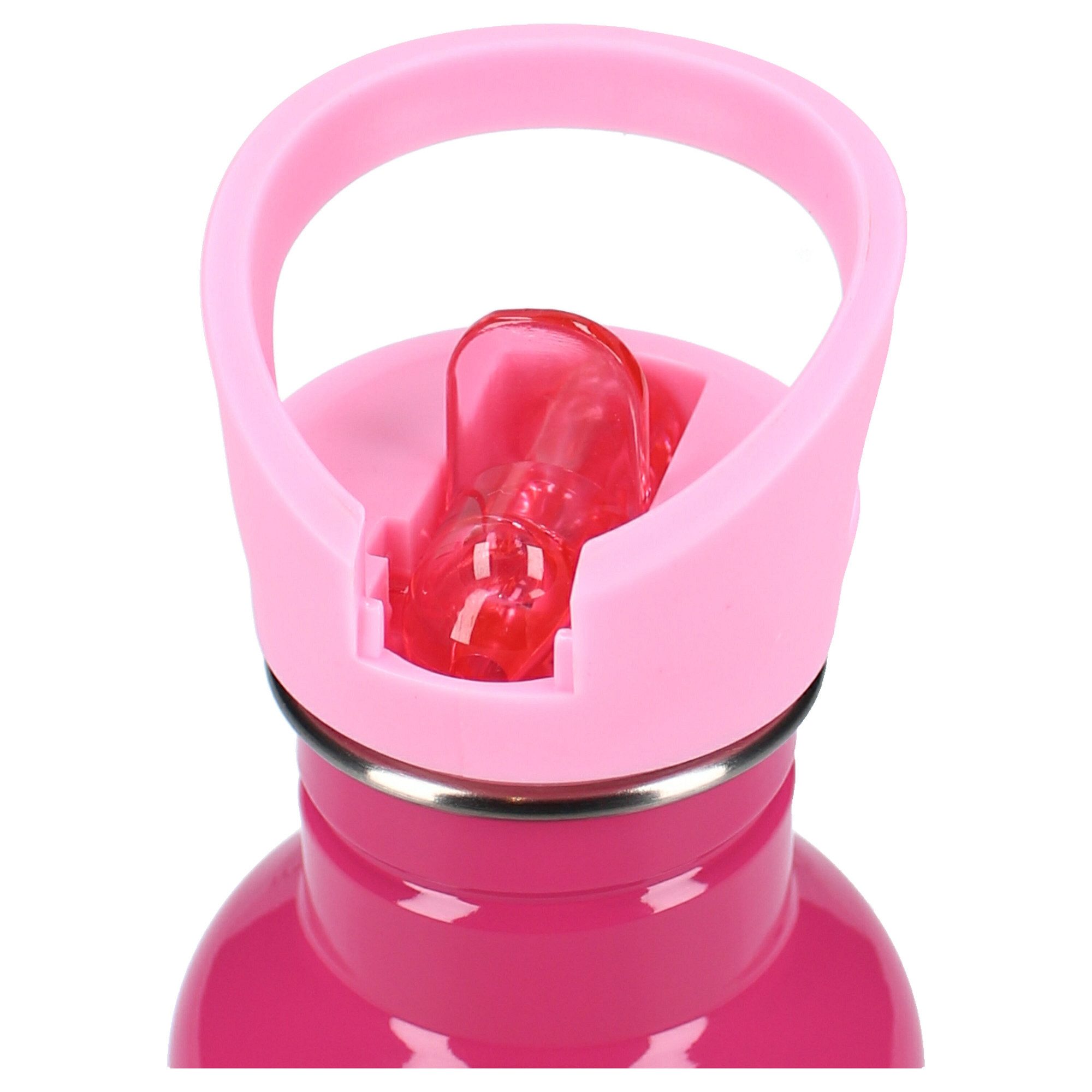 Hello Kitty Trinkflasche „Drink Up“ 500ml Trinkflasche Mit Strohhalm und pinkem Henkel