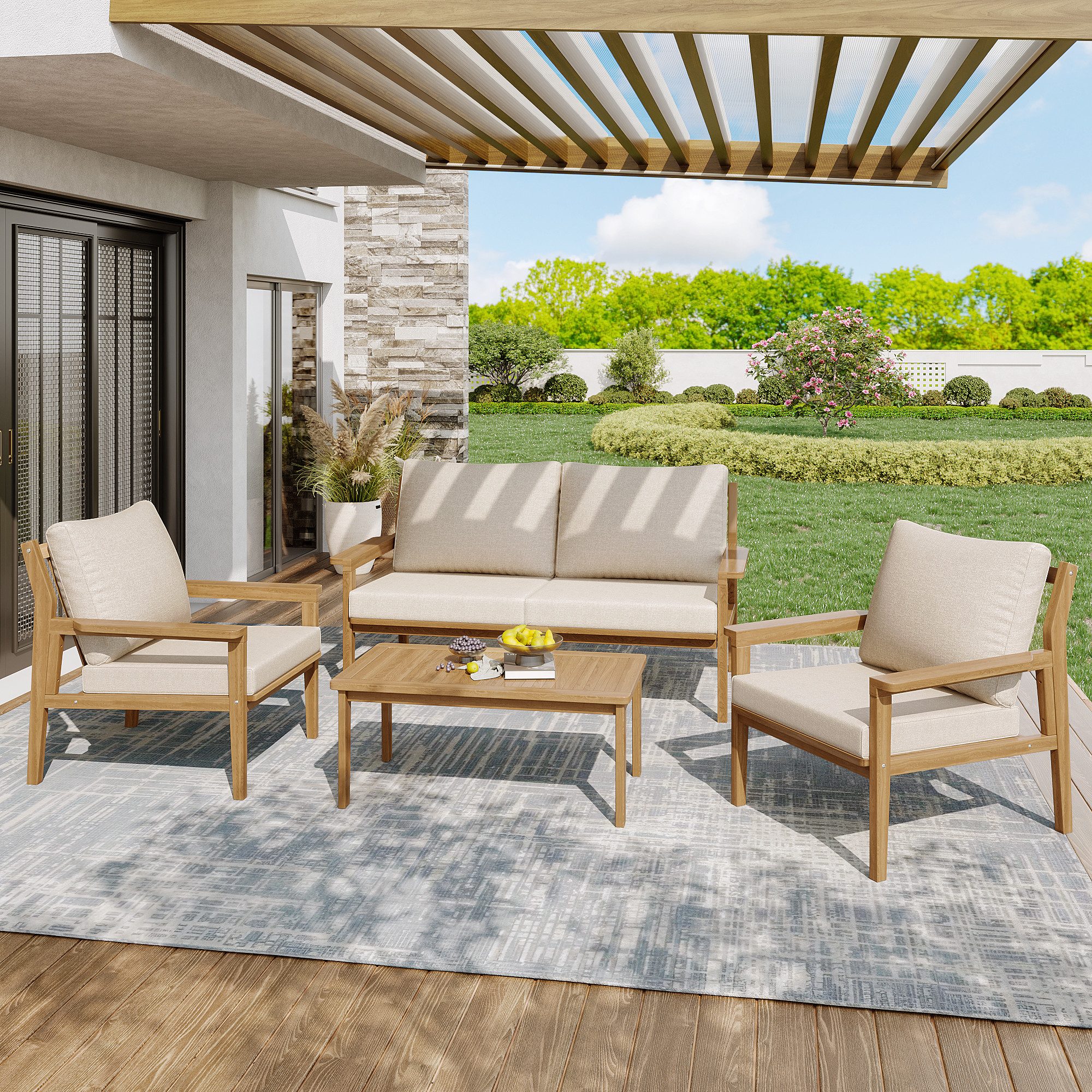Merax Gartenlounge-Set, (4-tlg., Terrassenmöbel Balkonmöbel Sitzgruppe günstig online kaufen