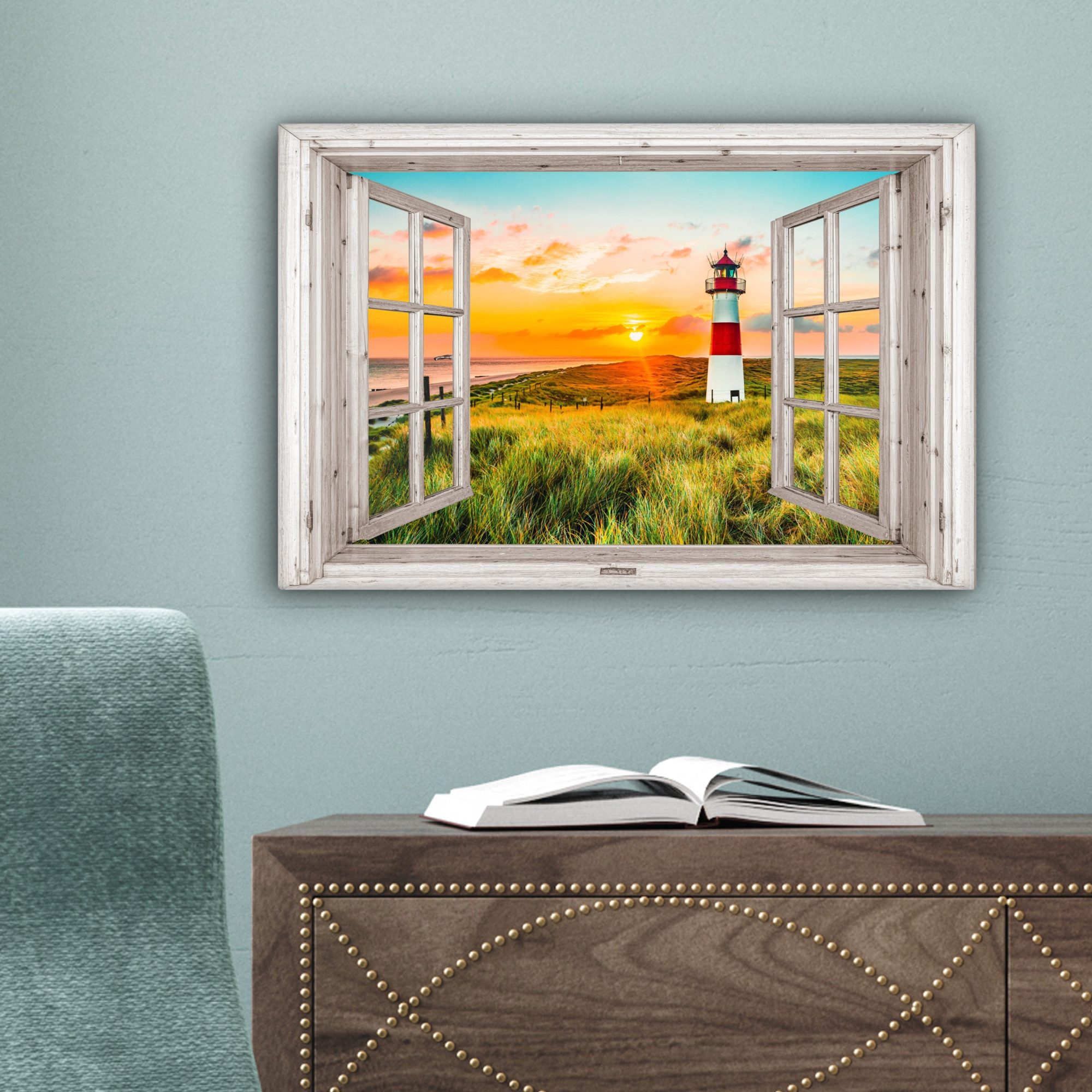 OneMillionCanvasses® Leinwandbild Ansichten - Leuchtturm - Landschaft - Natur - Ländlich - Strand, Fotodruck (1 St), Leinwand Bilder Klein, Wand Dekoration Aest – Bild 5 von 5