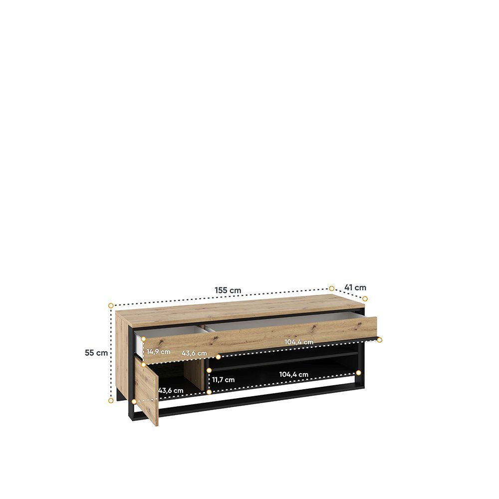 Compleo TV-Schrank Fernsehtisch Stil LIMA, Lowboard mit Loft LED-Beleuchtung Schubladen und