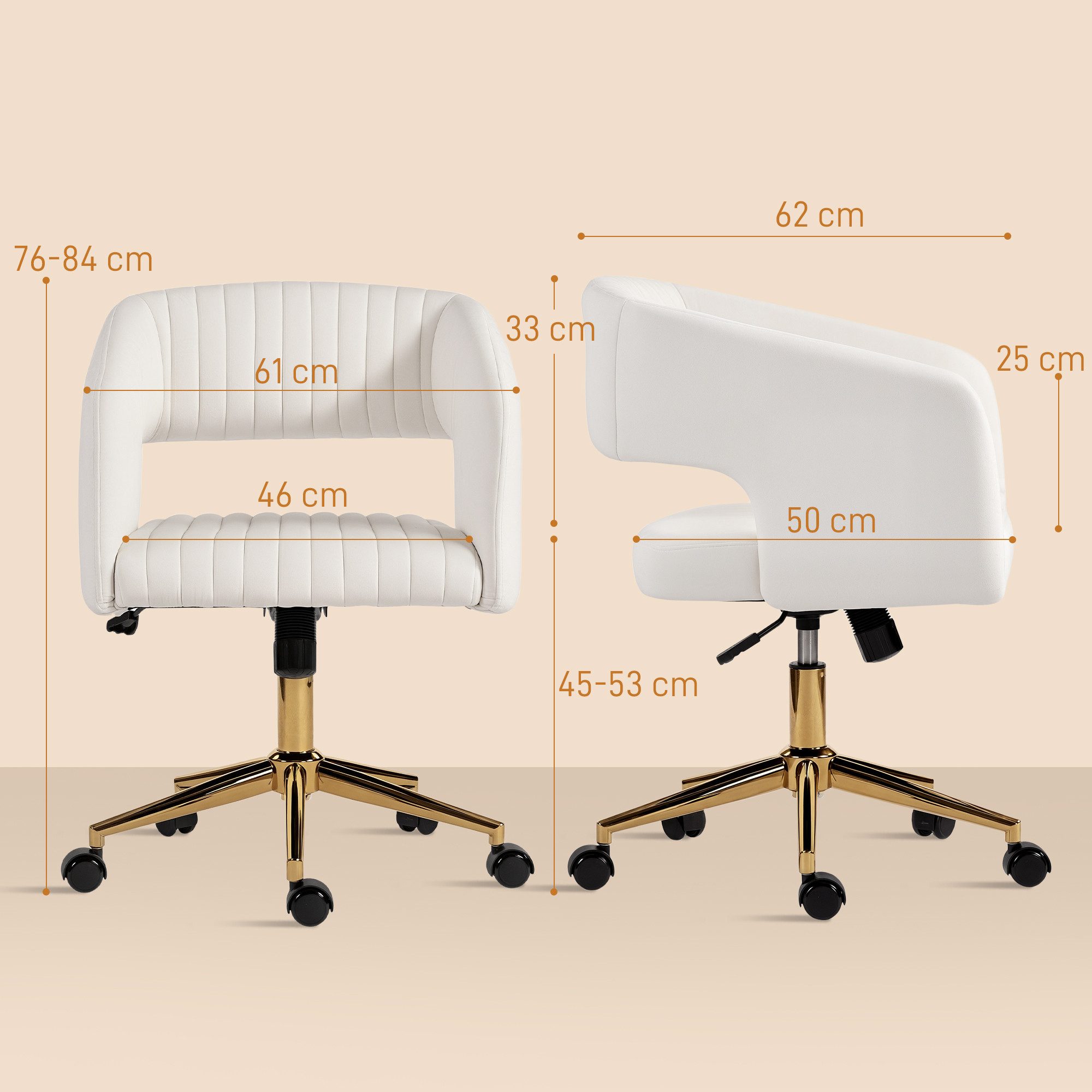 HOMCOM Bürostuhl höhenverstellbar, mit Wippfunktion (Computerstuhl, 1 St), für Wohnzimmer, Büro, Cremeweiß – Bild 3 von 5