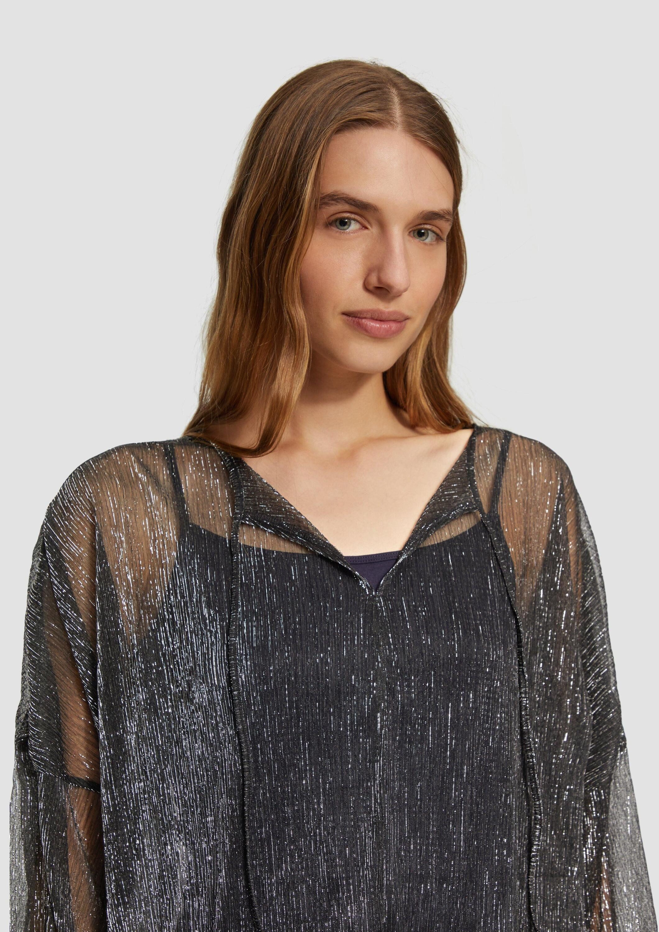 s.Oliver Langarmbluse Bluse Transparente Meshbluse mit Glitzergarn und überschnittenen Schultern