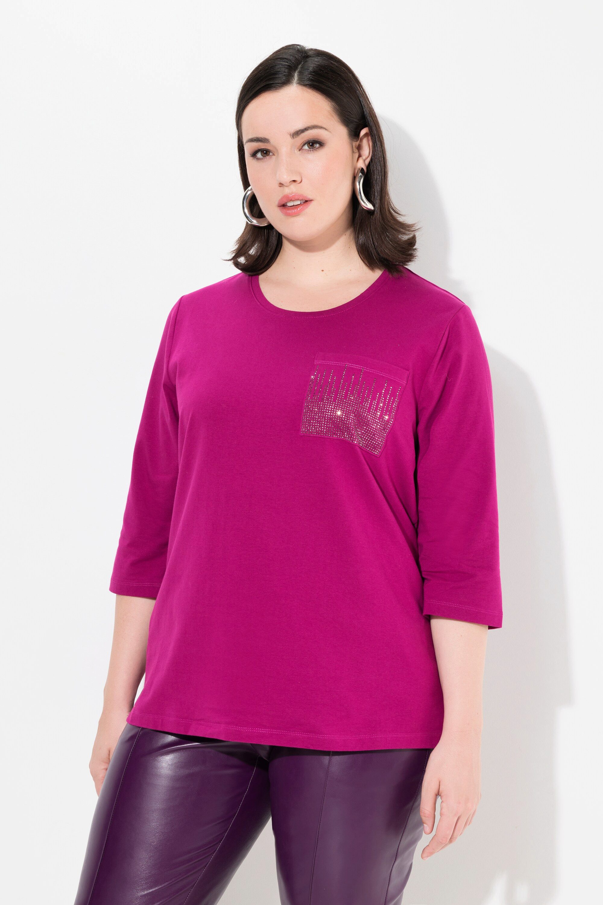 Ulla Popken T-Shirt Shirt Zierstein-Brusttasche Rundhals günstig online kaufen
