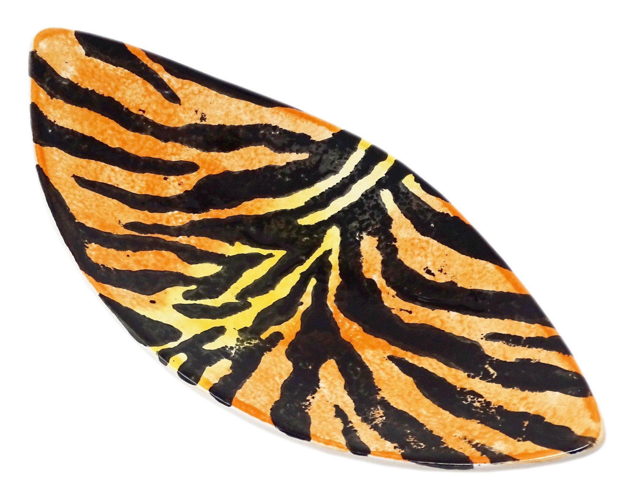 Lashuma Servierplatte Tiger, Keramik, Obstteller oval, handgemachte Salatplatte 28x13 cm